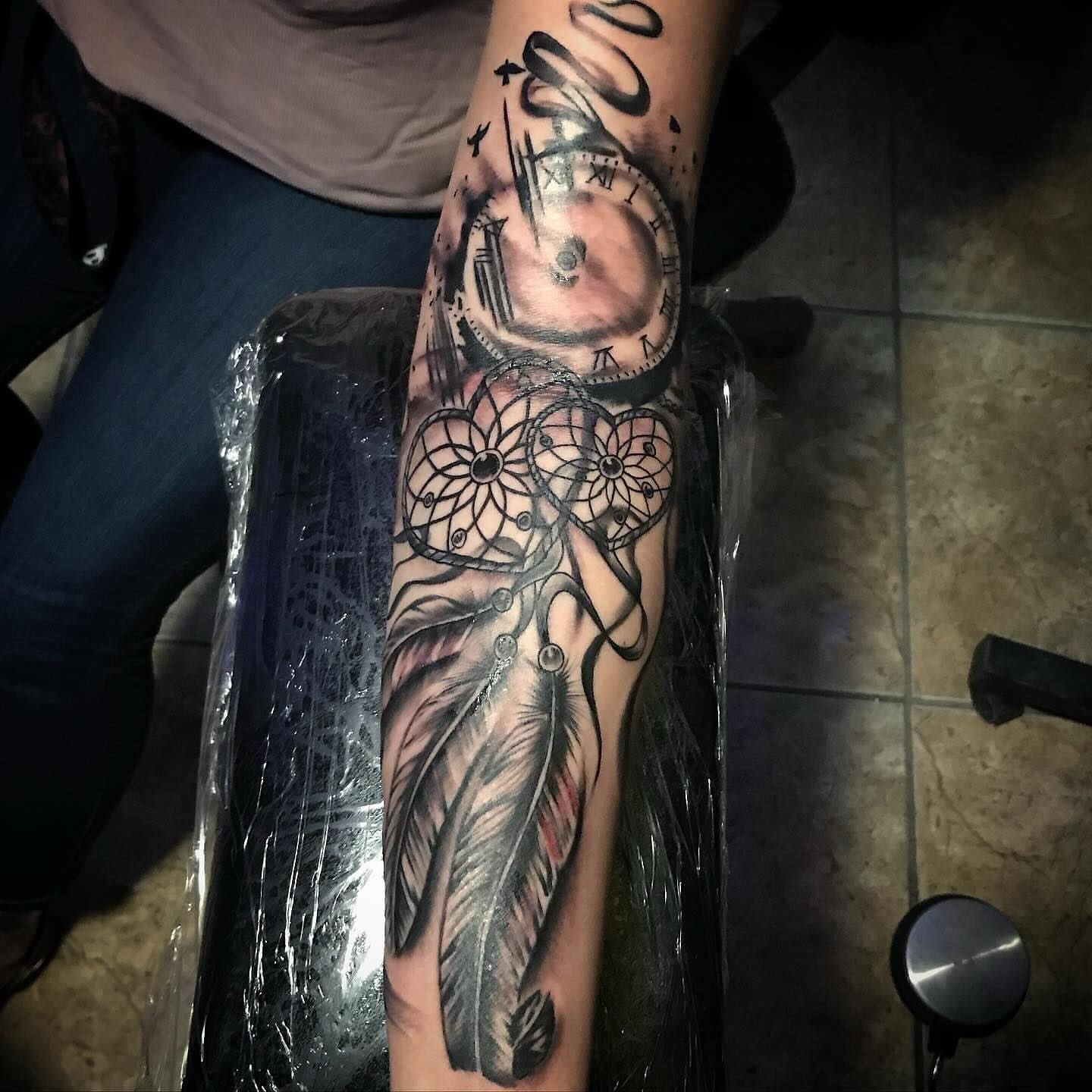 Dreamcatcher realism tattoo on the forearm by Tonii Florrez