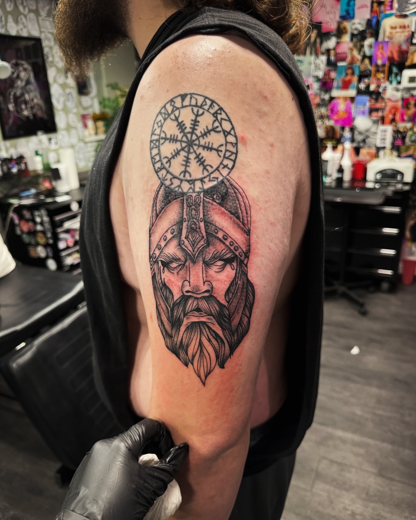 Viking warrior realism tattoo on the shoulder by @inkspirationtattoo_co