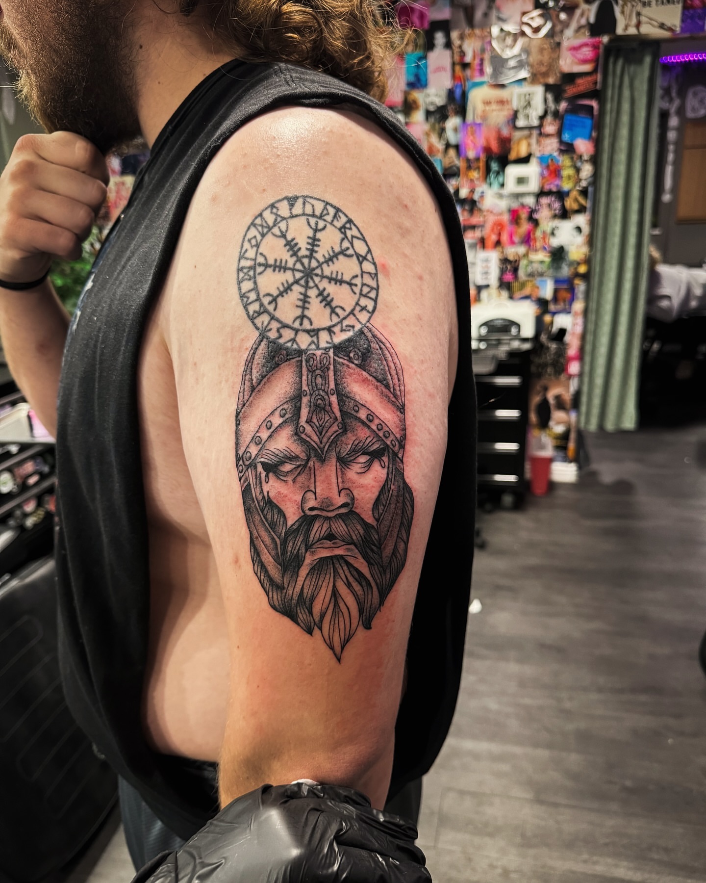 Viking warrior realism tattoo on the shoulder by @inkspirationtattoo_co