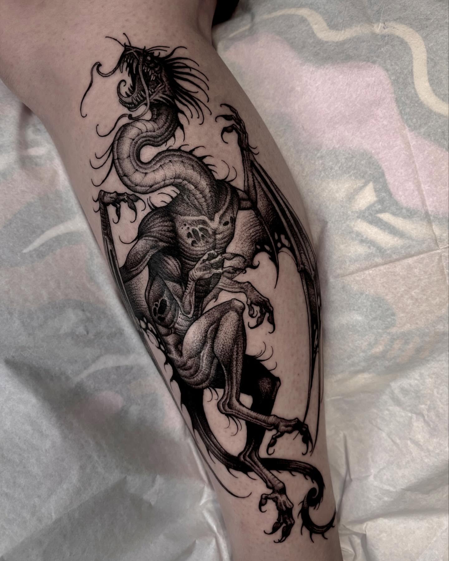 Tattoo by @crvbcore — black_and_grey, dotwork