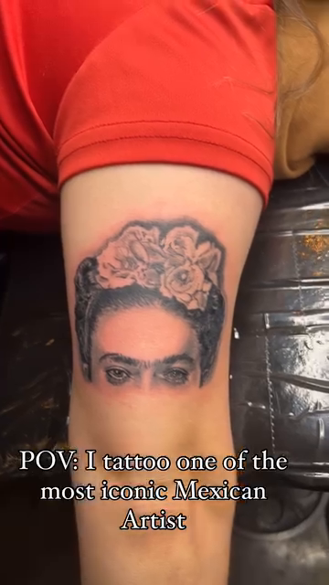 Frida Kahlo portrait realism tattoo by Sergio Ramirez
