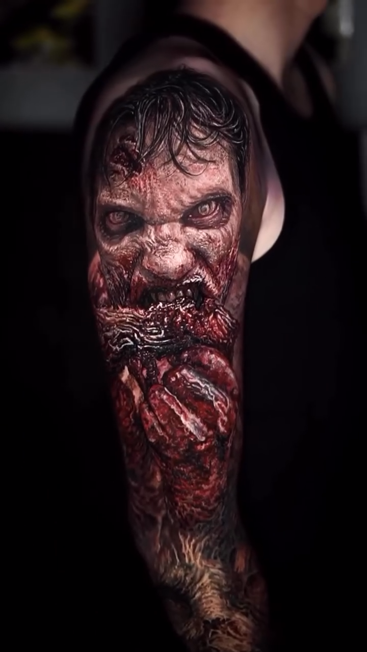 Zombie face realism tattoo by Francis nieves, Miami, Florida