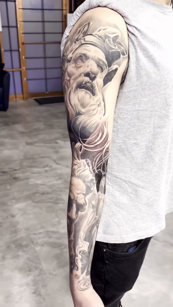 Greek god and figures realism tattoo by Andrew Wine🍷Tattoo