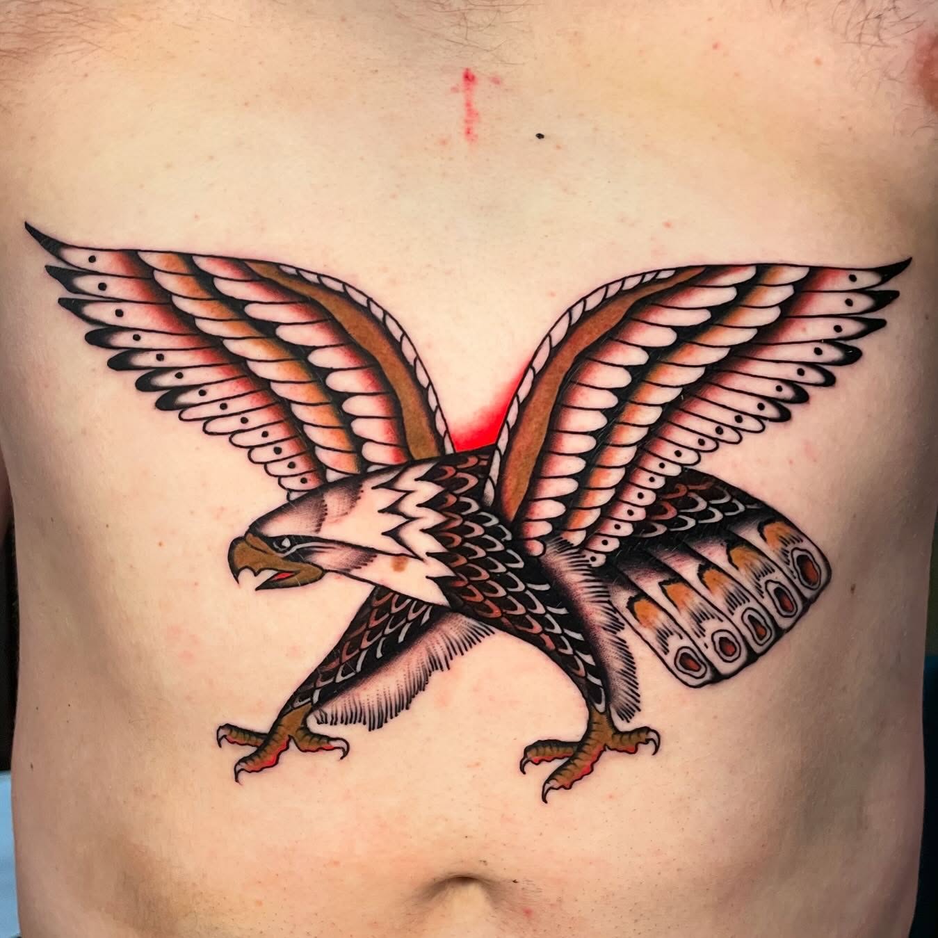 Eagle American traditional tattoo on the ribs by Toulouse Noble, Portland, Oregon