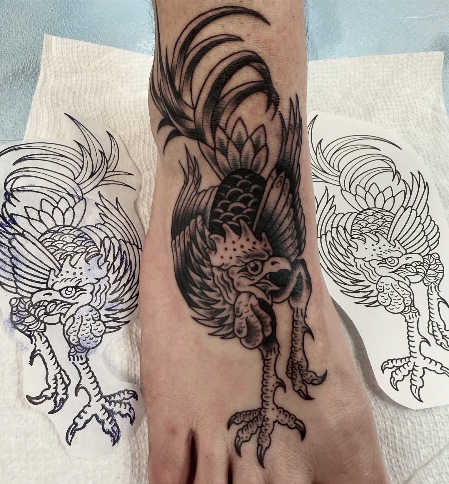 Phoenix American traditional tattoo on the foot by ๐ท๐๐๐๐ ๐ฎ๐๐๐๐