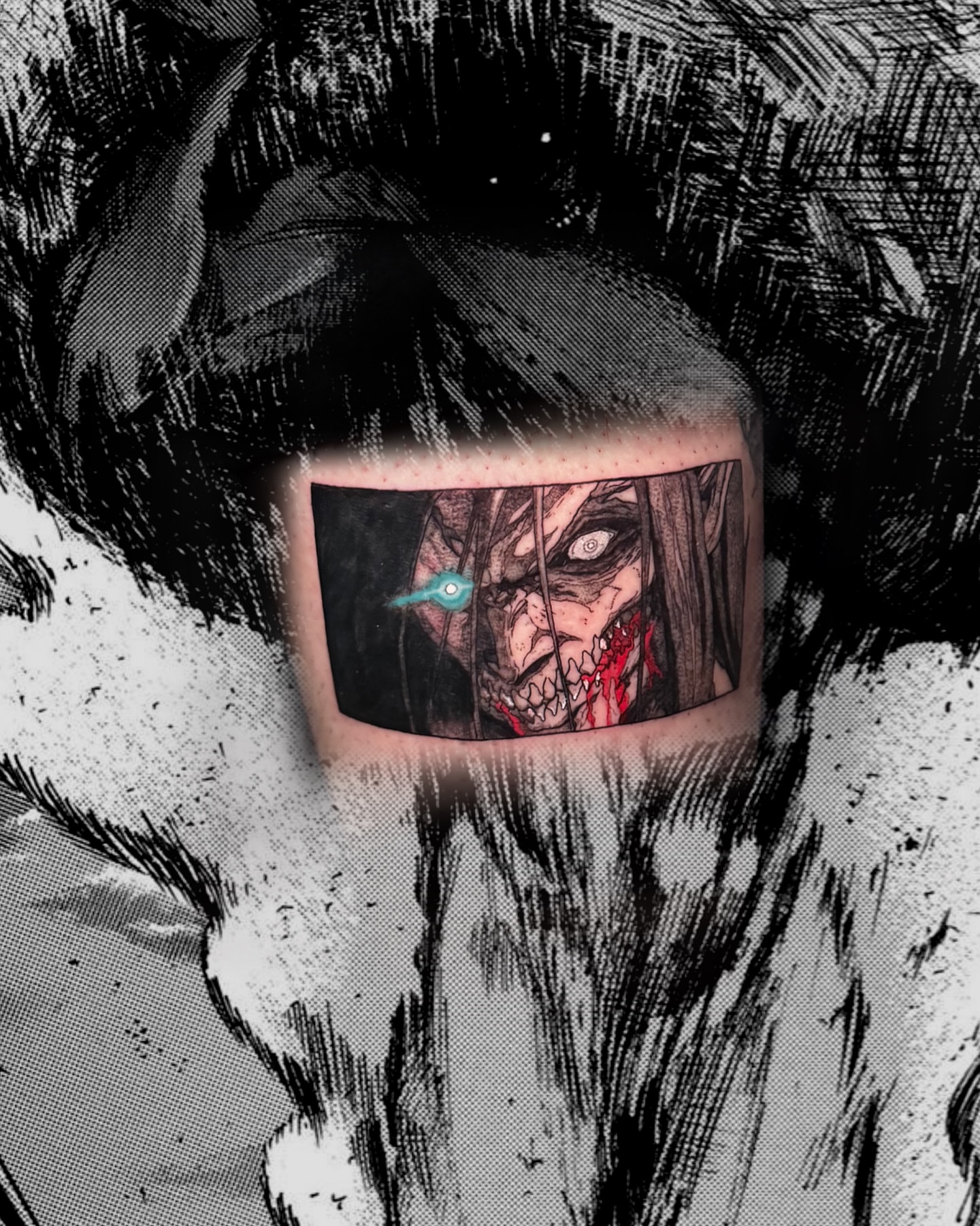 Horror creature dark realism tattoo on the torso by D