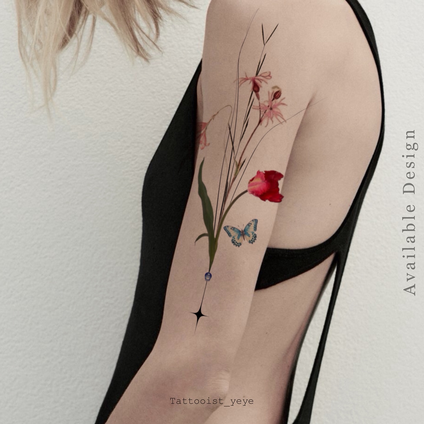 Floral arrangement realism tattoo on the forearm by Yeye
