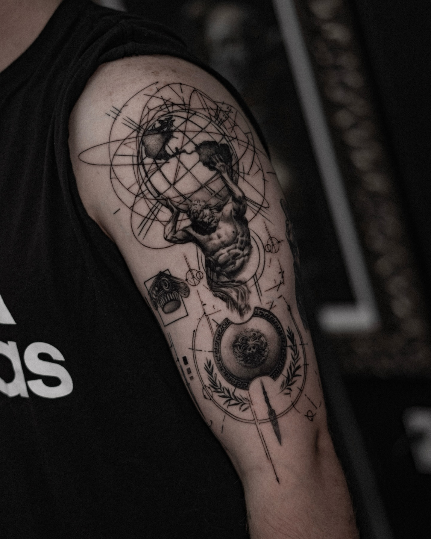 Astronomical diagram geometric tattoo on the forearm by Ron Alvarez