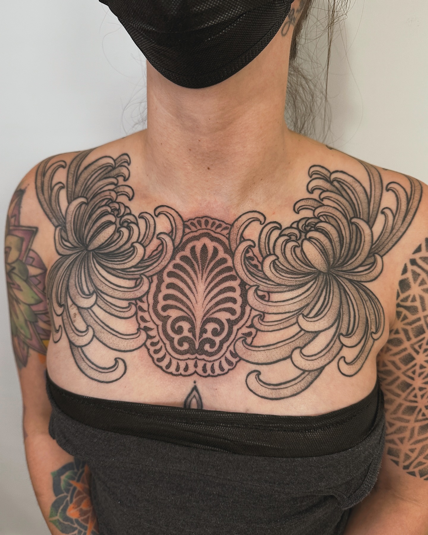 Floral mandala ornamental tattoo on the chest by abigail 🌸