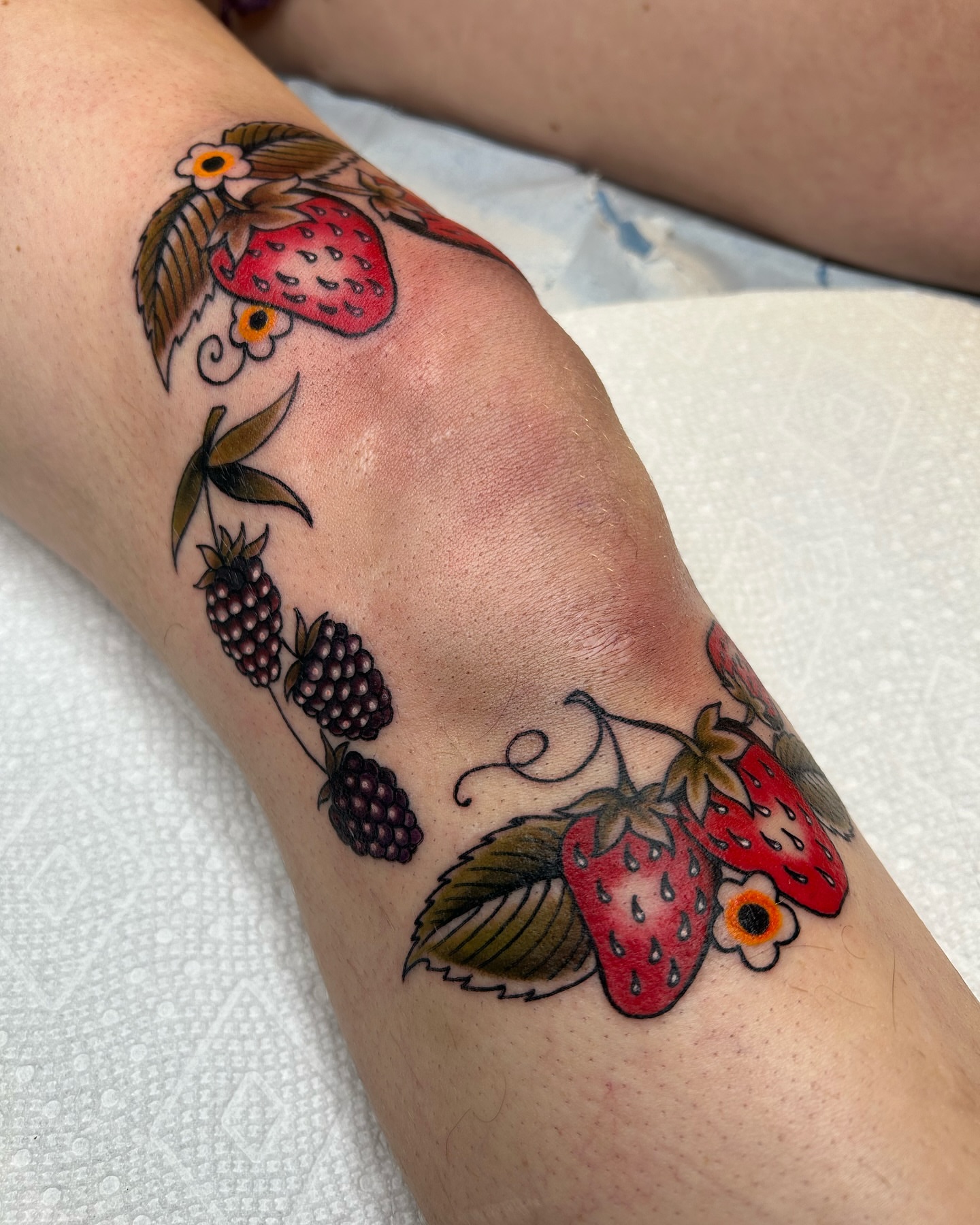 Strawberries and berries American traditional tattoo on the forearm by ☻ darby robertson ☻