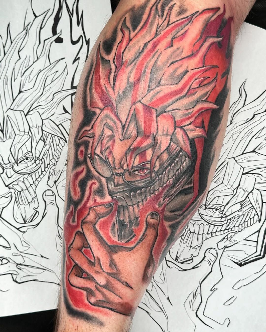 Tattoo by @valenlaskatattoos — anime, black_and_grey
