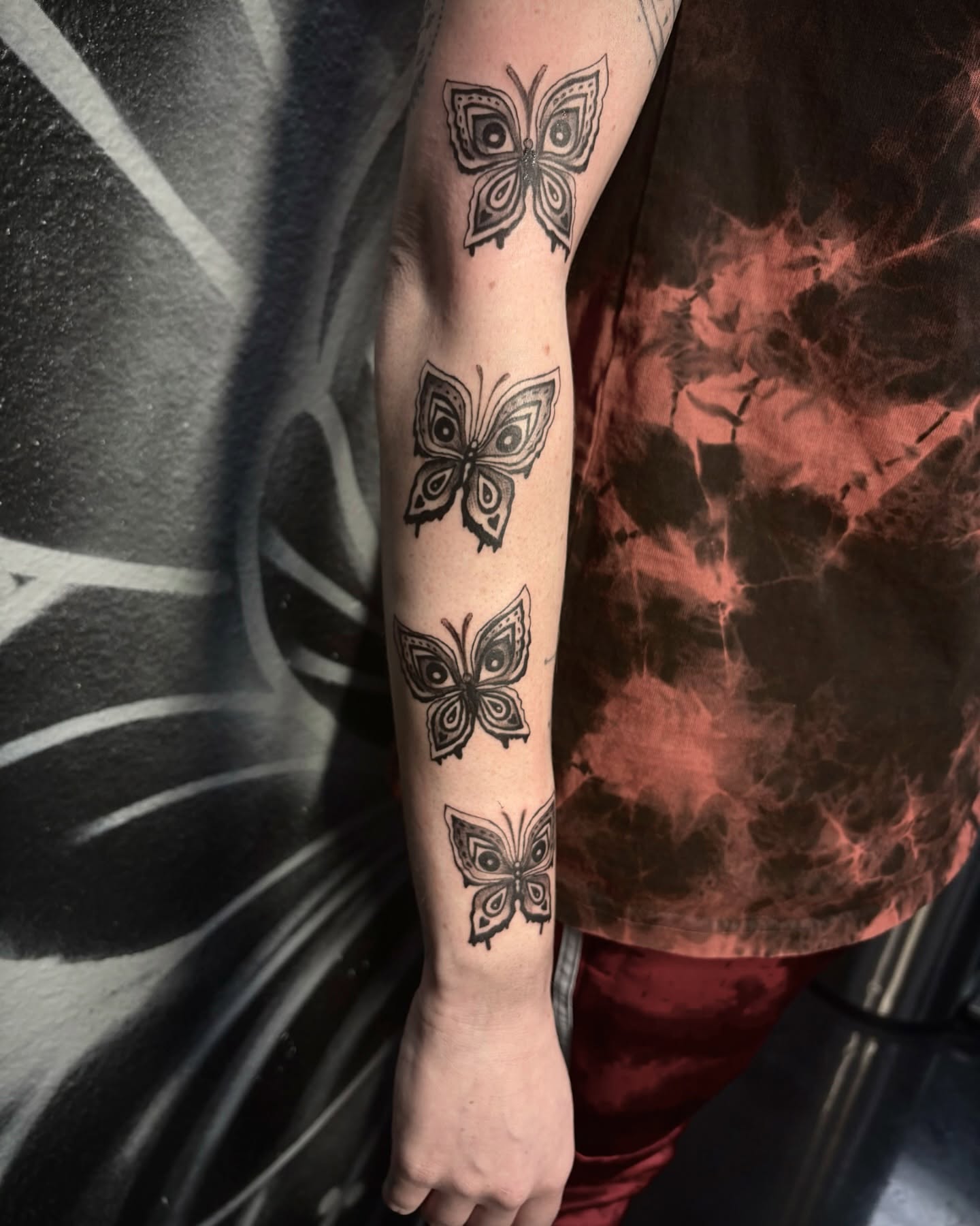 Butterflies black and grey tattoo on the forearm by Love 🥀 222