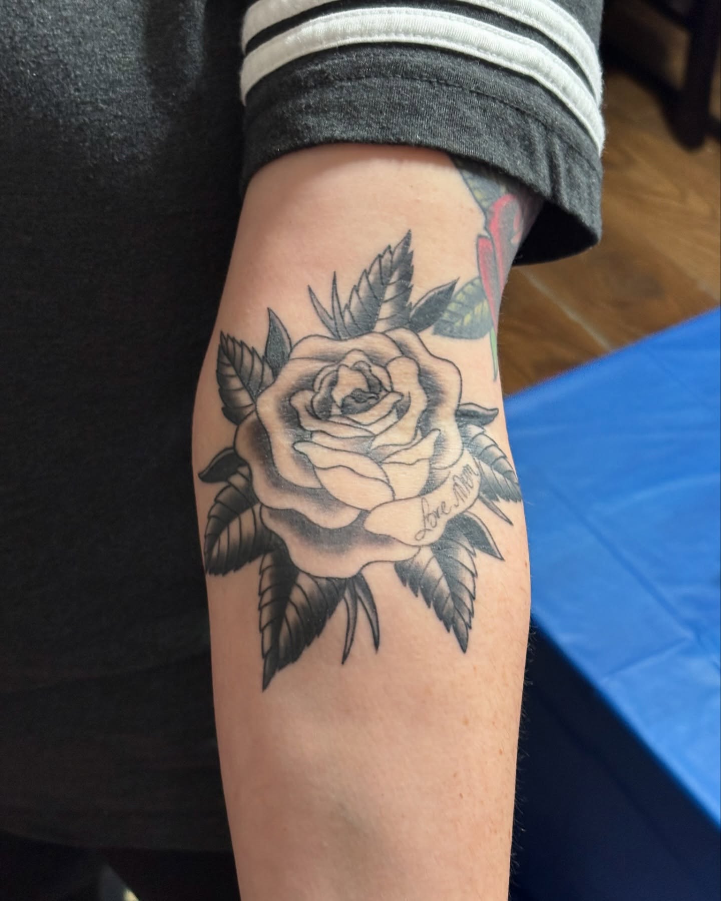 Rose American traditional tattoo on the forearm by ✨Dani Jackson✨, New Orleans, Louisiana