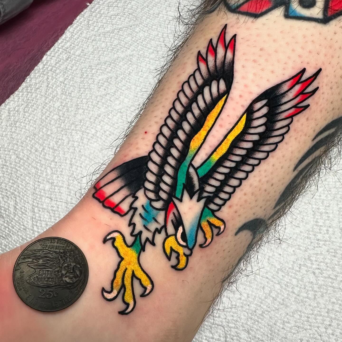 Eagle American traditional tattoo on the forearm by Mr. Brent