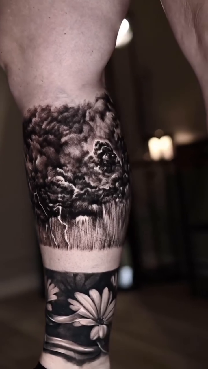 Storm clouds and lightning realism tattoo by Gregorio Devera