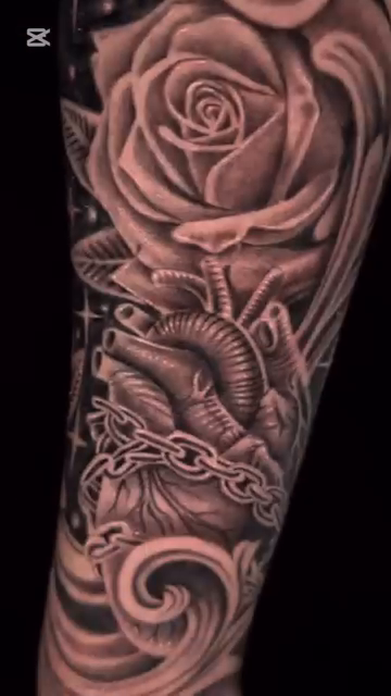 Rose, heart, and chain realism tattoo by Clayderman