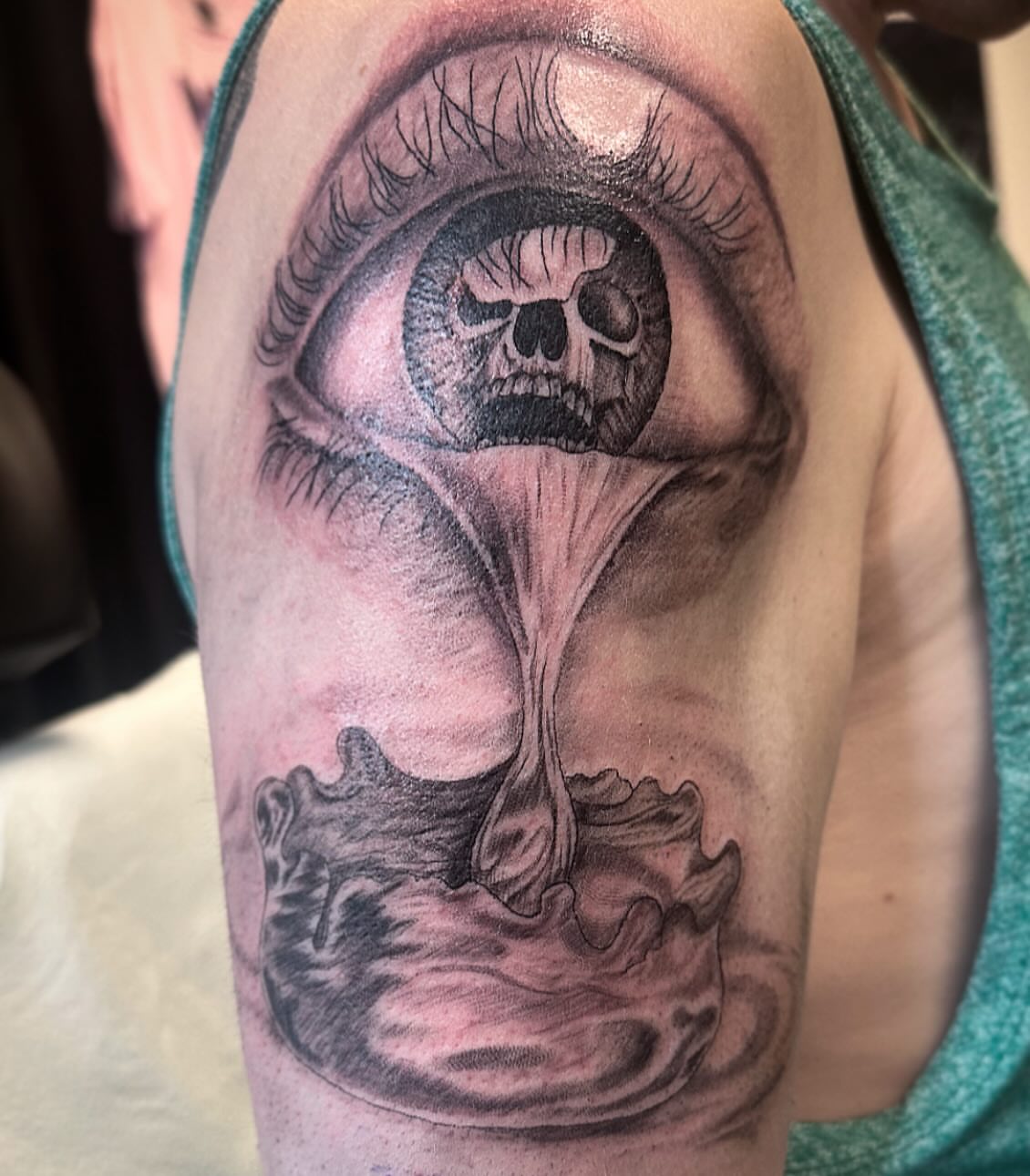 Melting eye with skull realism tattoo on the forearm by 🌜🔮✨Anya Casey✨🔮🌛