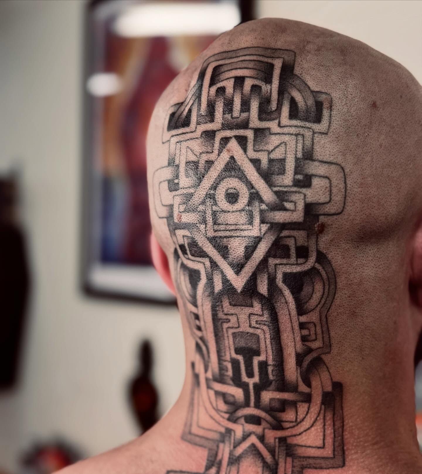 Geometric design geometric tattoo on the neck by Taylor Elizabeth 🕉️