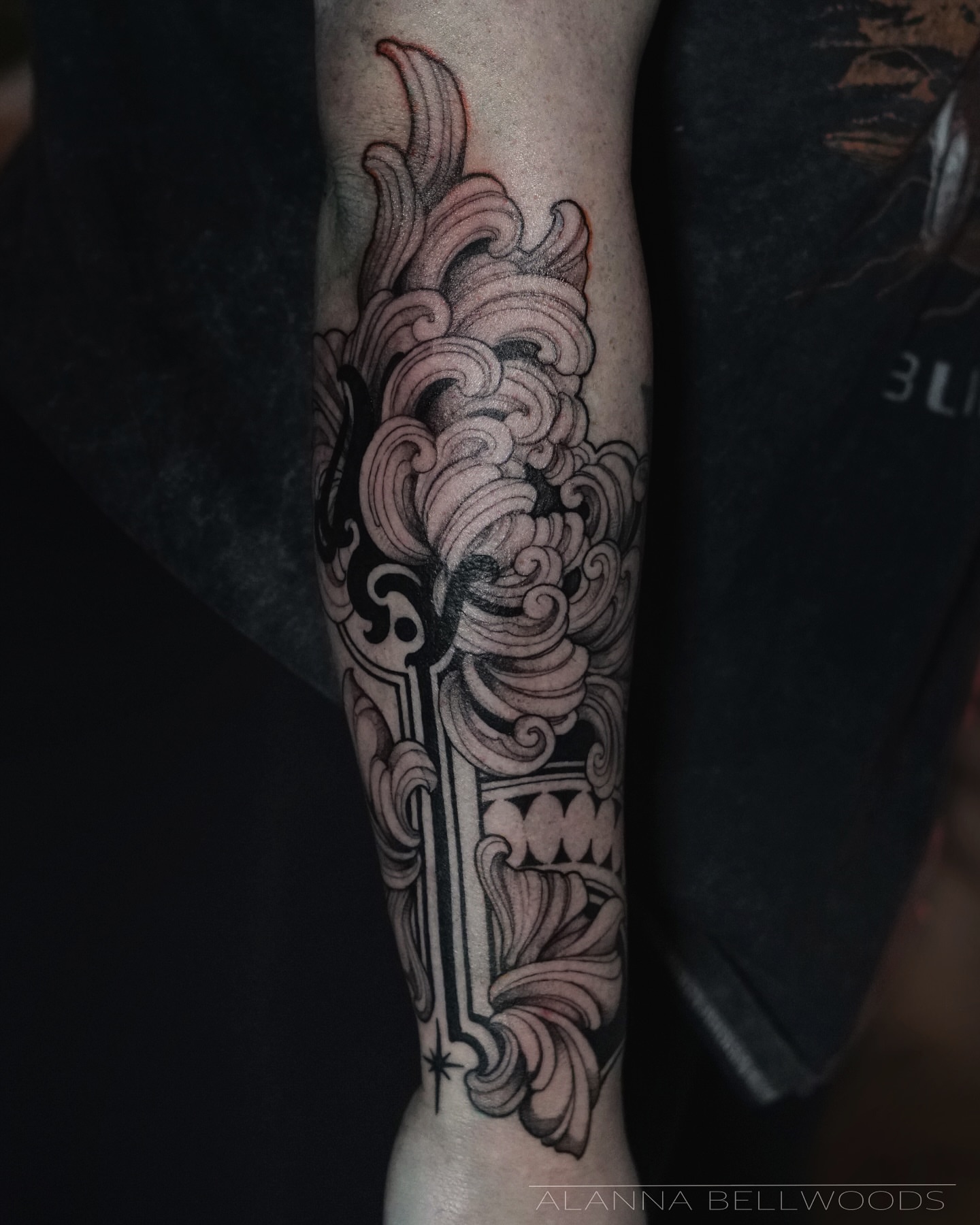 Tattoo by @alannabellwoods — black_and_grey