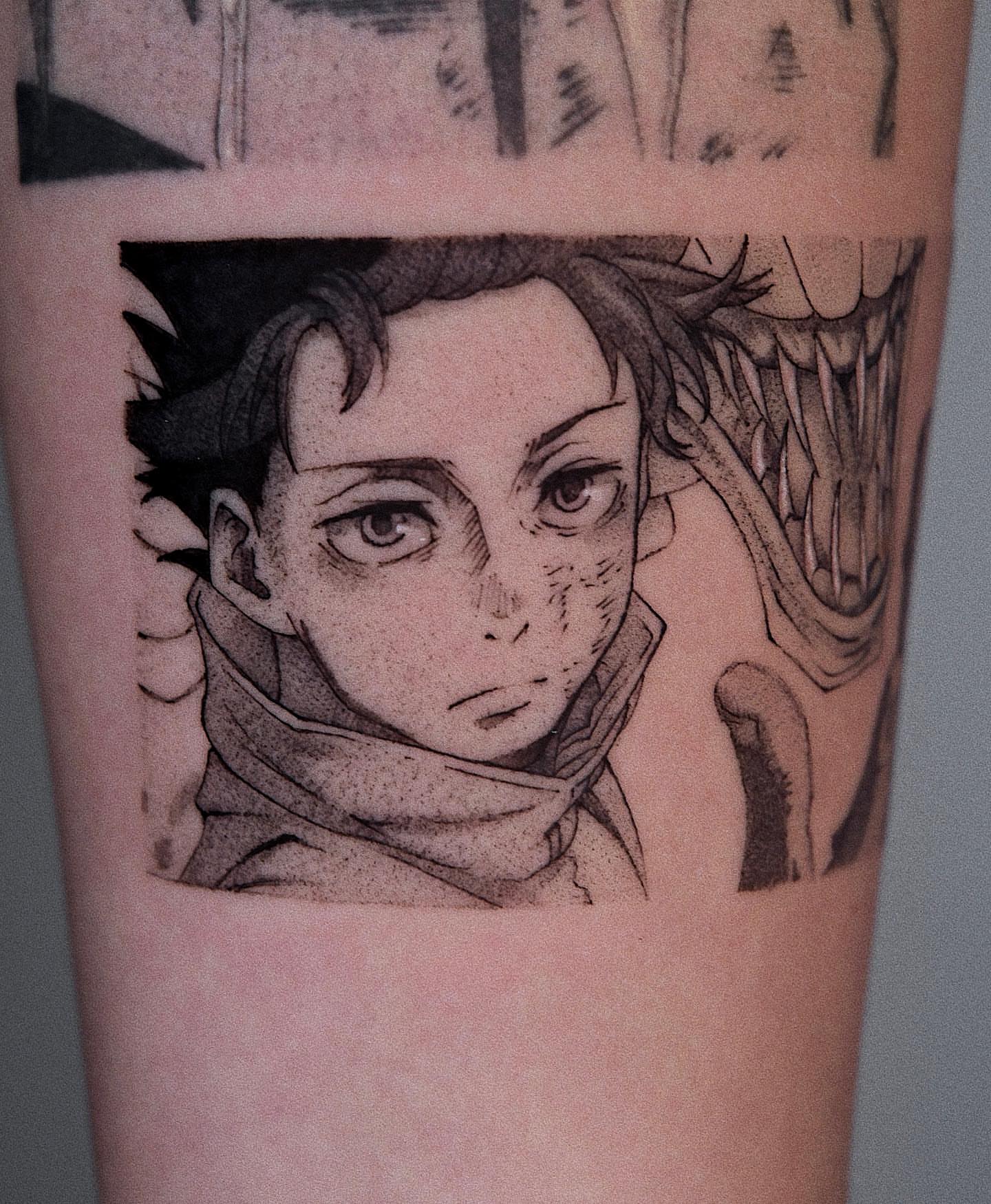Tattoo by @tattooist_monday — dotwork, anime