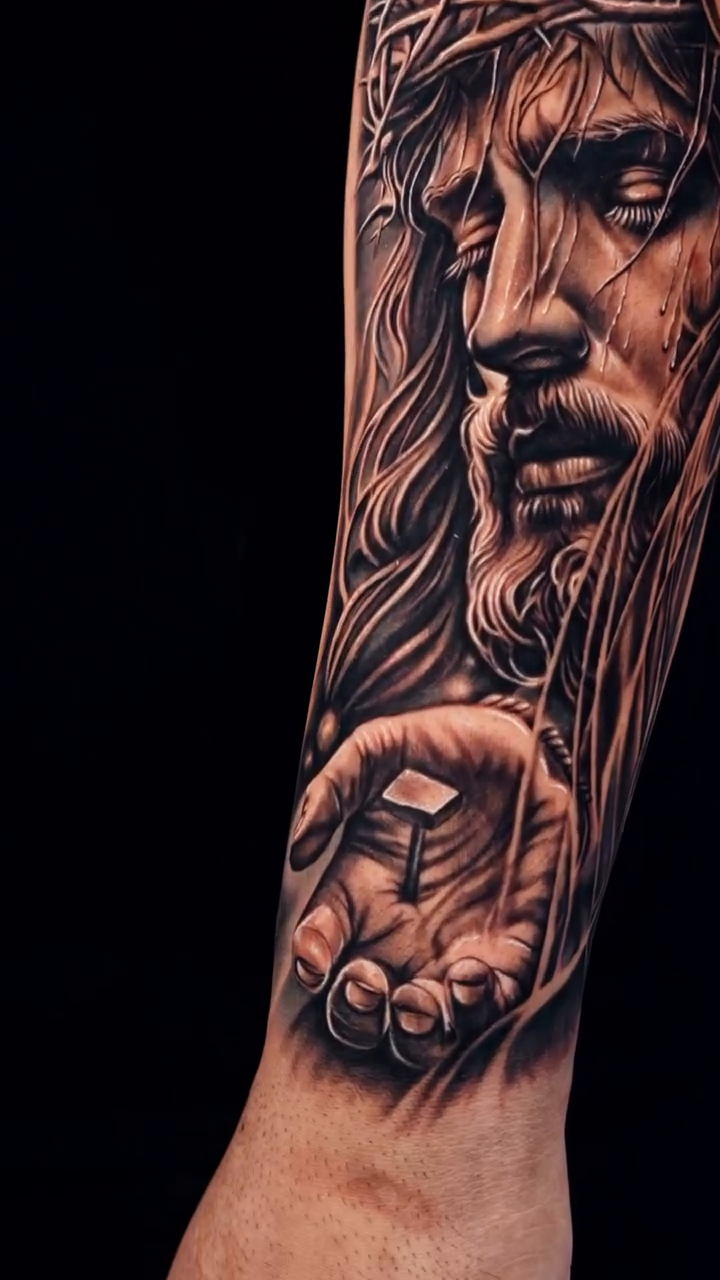 Jesus Christ portrait realism tattoo by Brayan Batista - Tattoo Artist