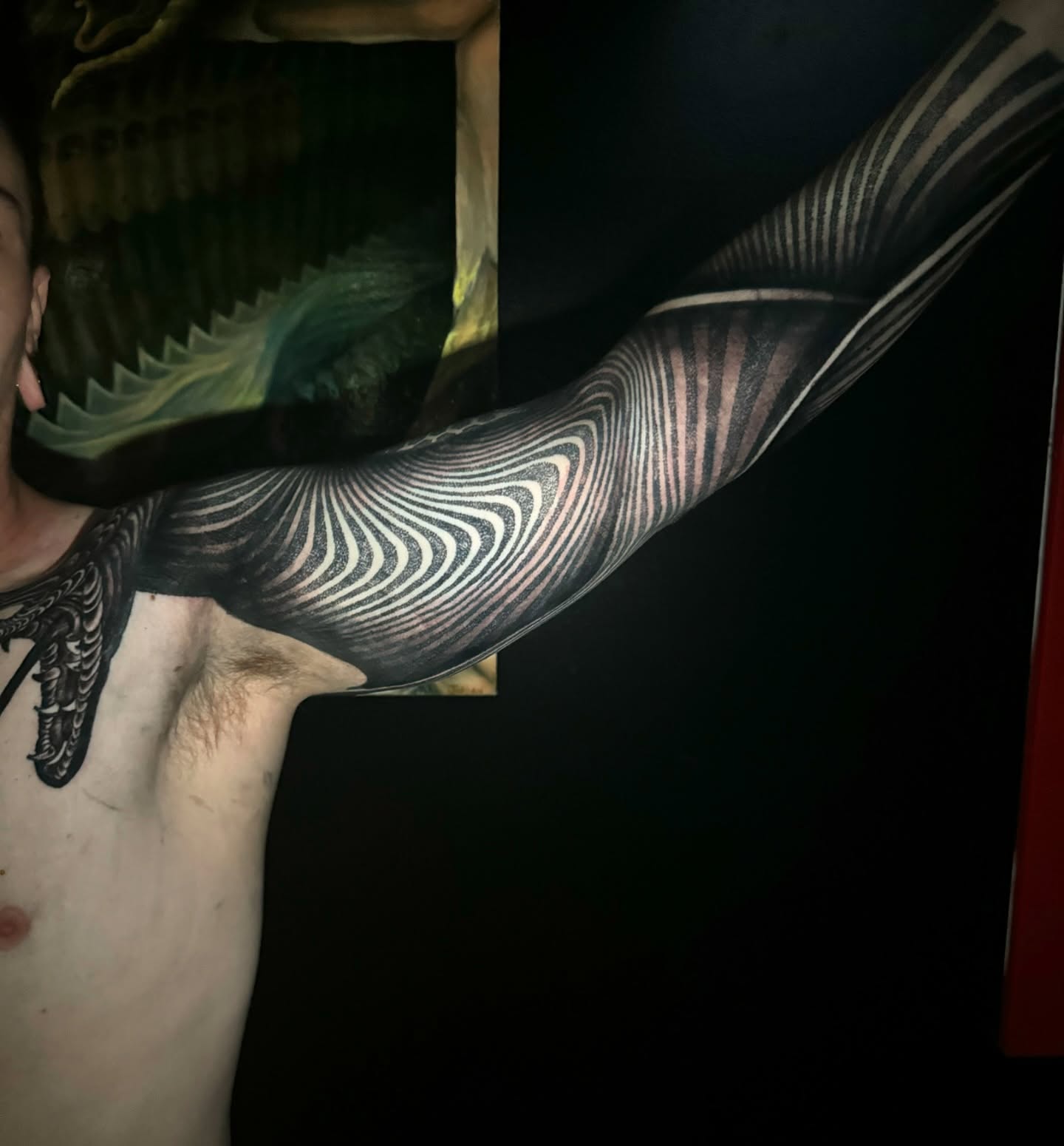 Abstract pattern black and grey tattoo on the shoulder by Jordan Rookus
