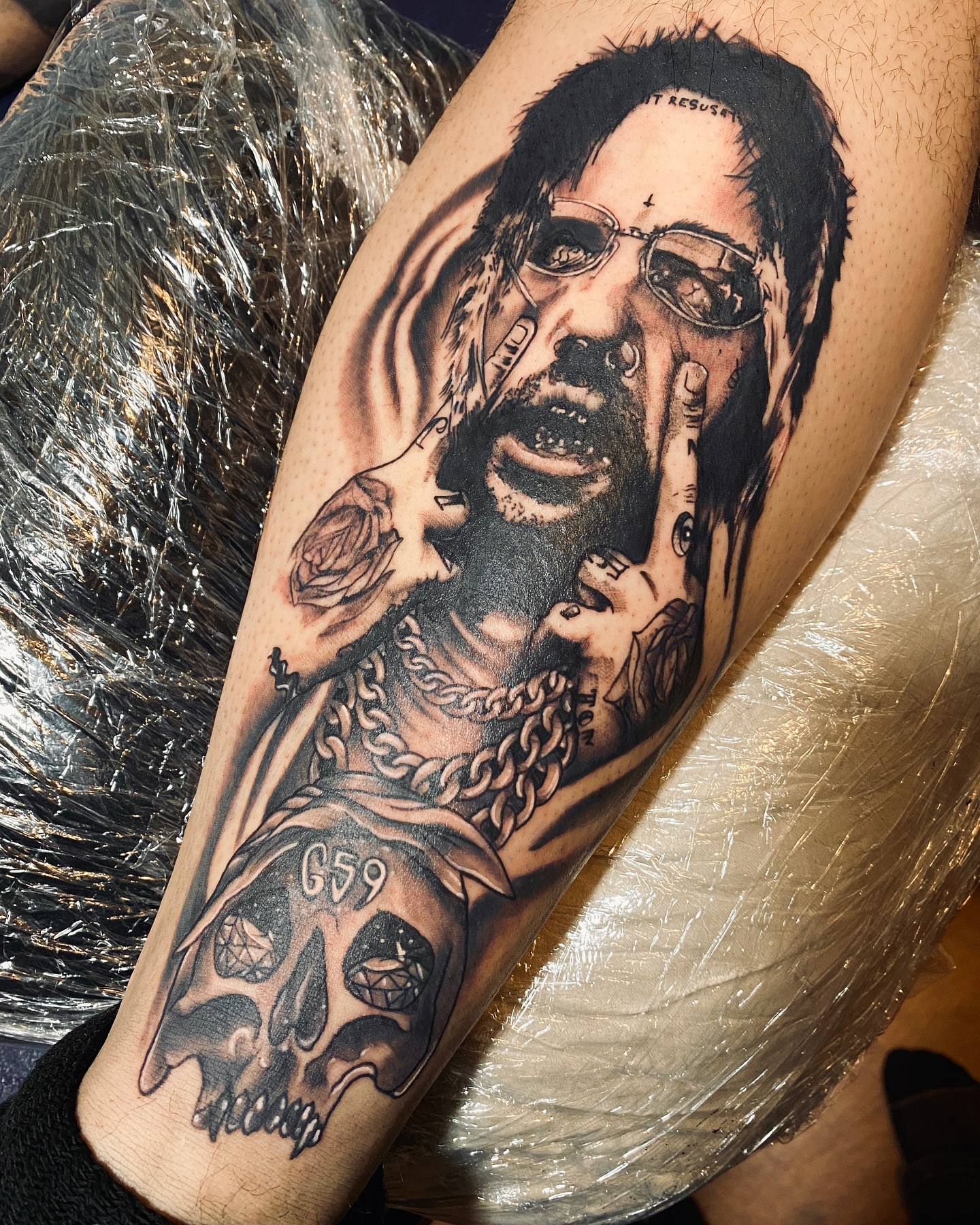 Portrait of a man realism tattoo on the forearm by Nessa, Las Vegas, Nevada