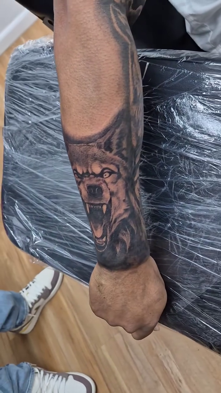 Wolf head realism tattoo by Chris TL Jones