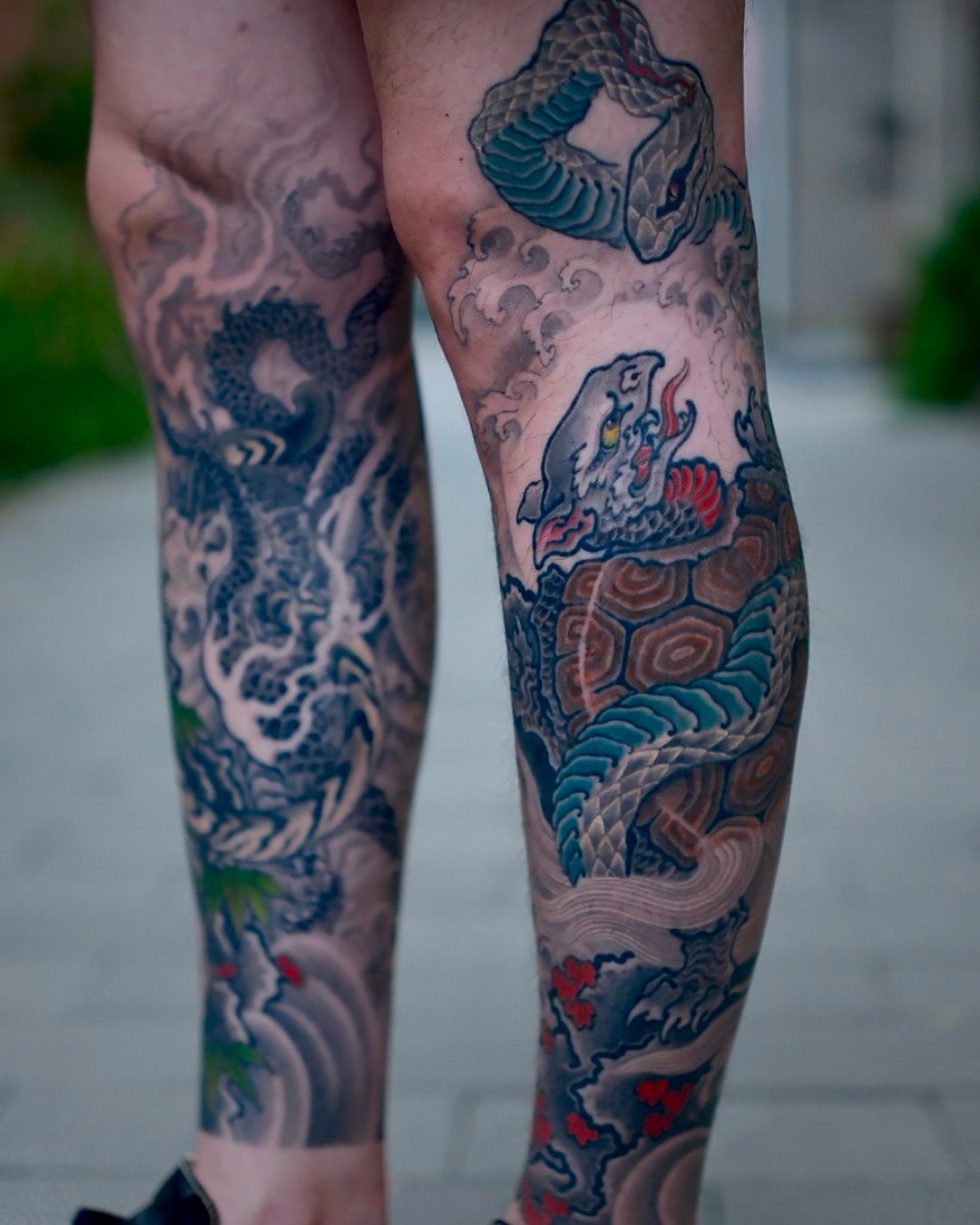 Dragon japanese irezumi tattoo on the leg by Scienz 九卦刺青