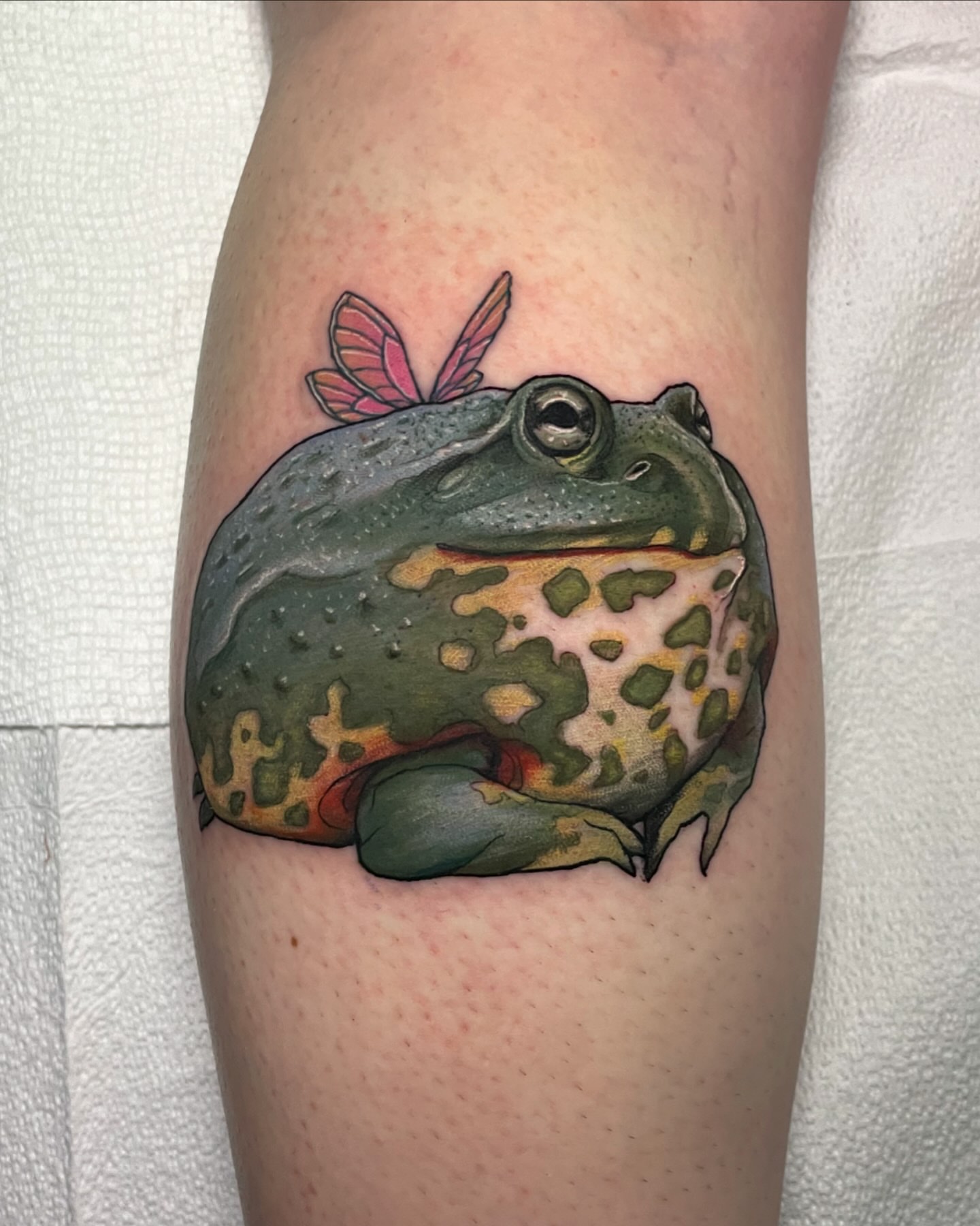 Frog realism tattoo on the forearm by Leah Marie, Cincinnati
