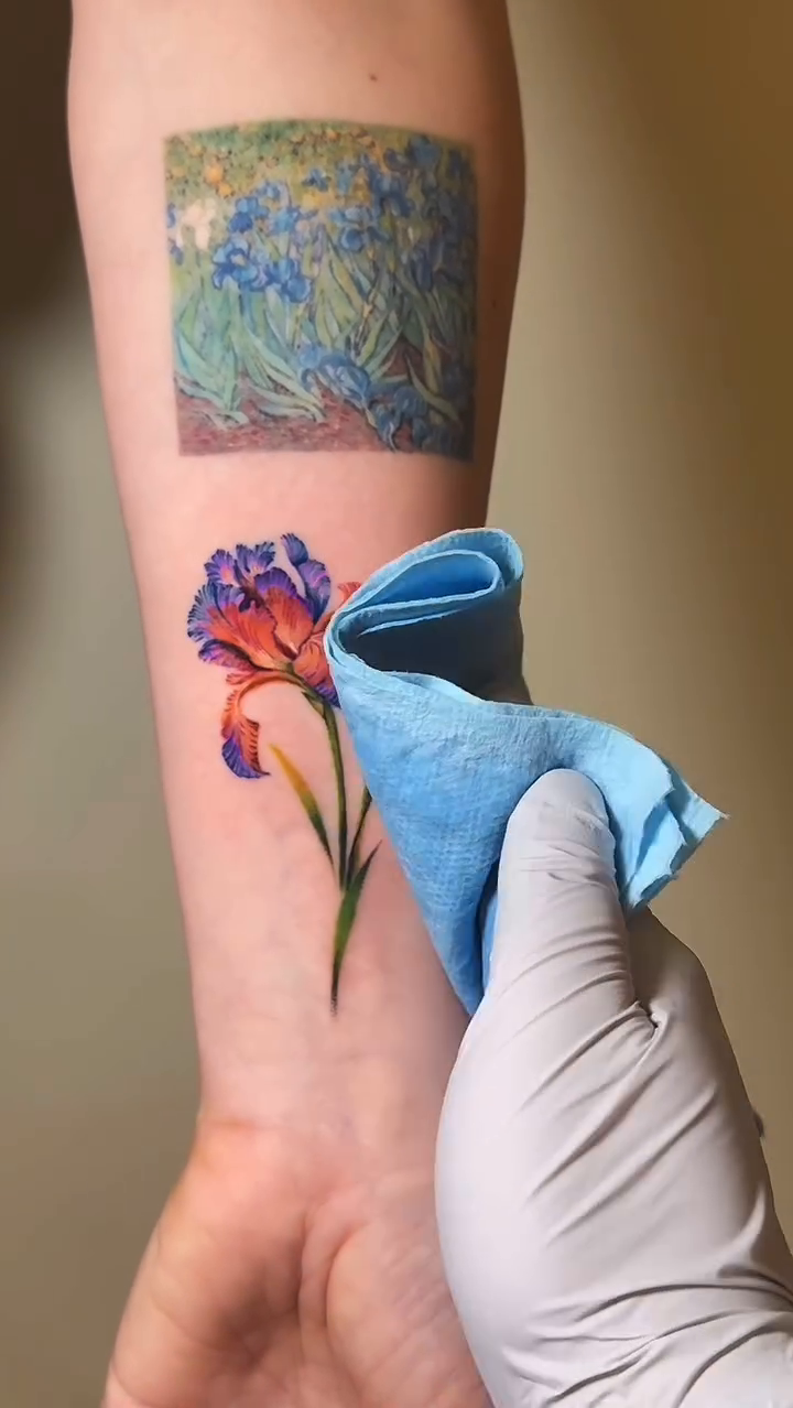 Flower and painting realism tattoo by Seattle Tattoo Artist PingPing, Seattle, Washington