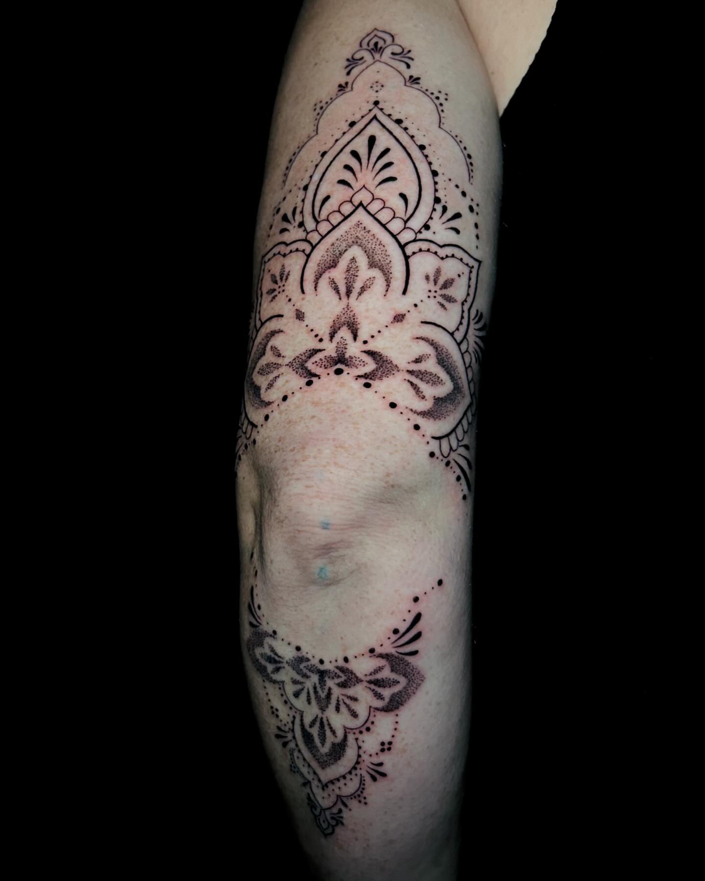 Mandala dotwork tattoo on the forearm by Chloe