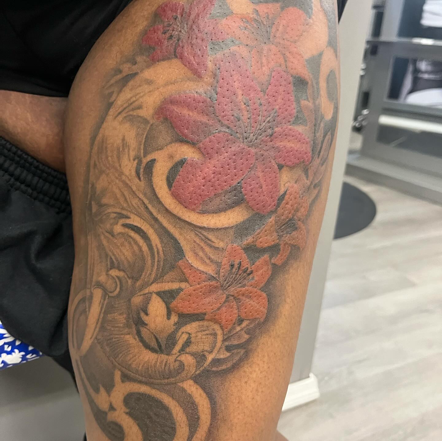Floral design japanese irezumi tattoo on the forearm by Detroit Tattoo Artist