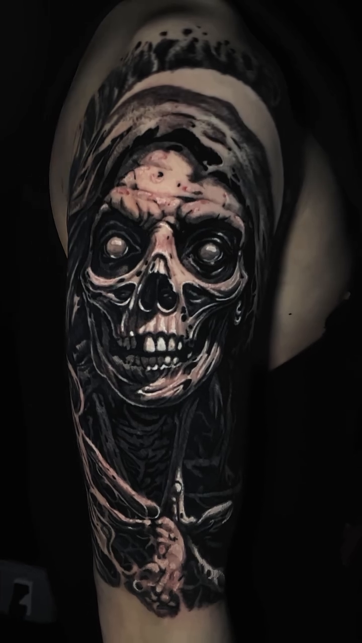Grim Reaper skull dark realism tattoo by Tommy Nguyen, Eastpointe, Michigan