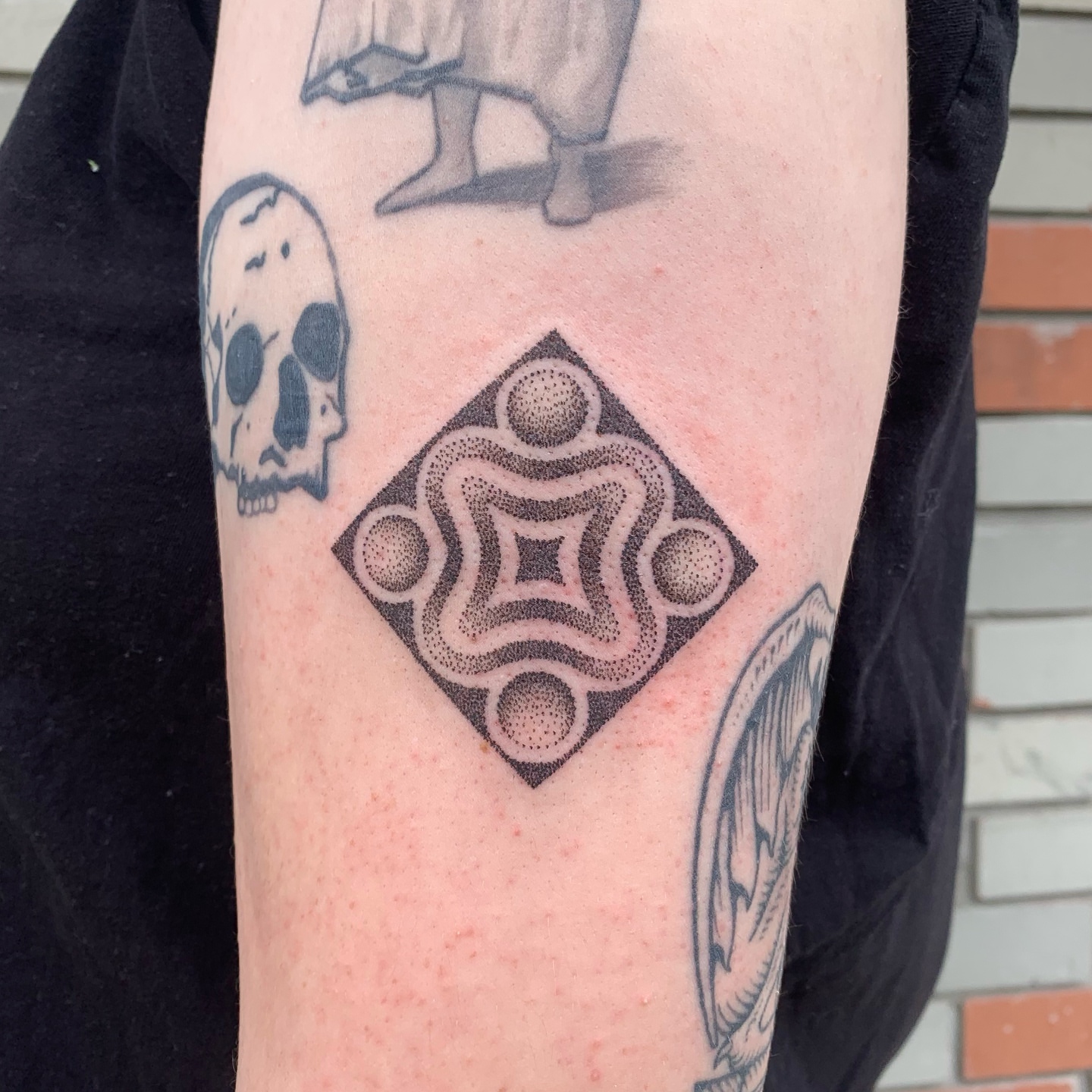 Geometric pattern dotwork tattoo on the forearm by s͓̽a͓̽w͓̽n͓̽j͓̽a͓̽