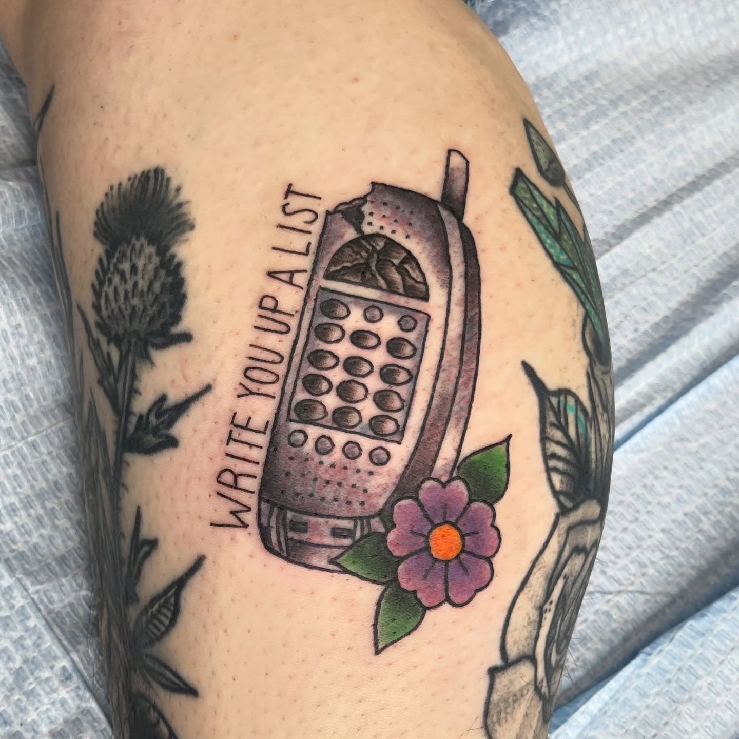 Nokia phone dotwork tattoo on the forearm by Sue Garcia