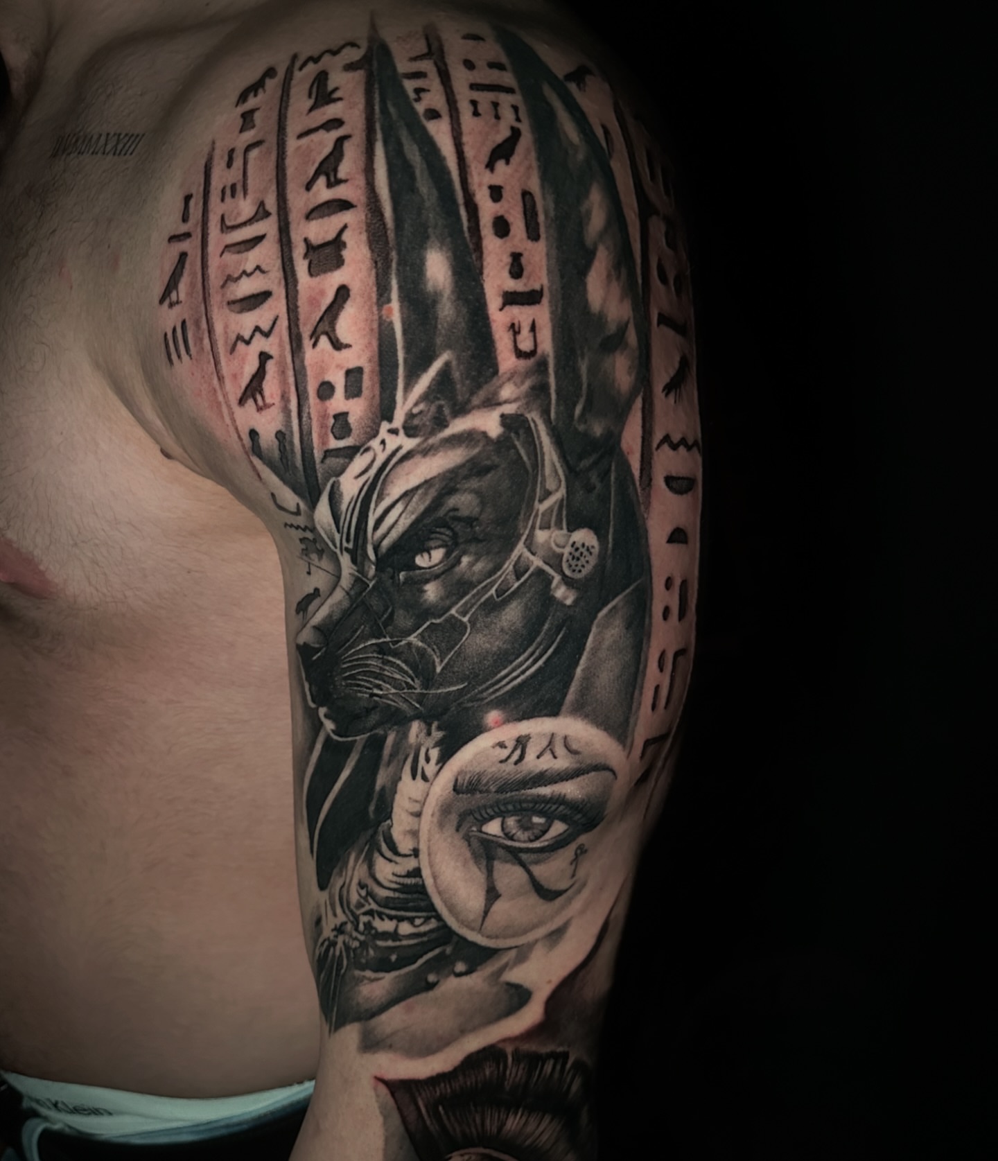 Ancient Egyptian deity realism tattoo on the shoulder by πΈπππ πππ€