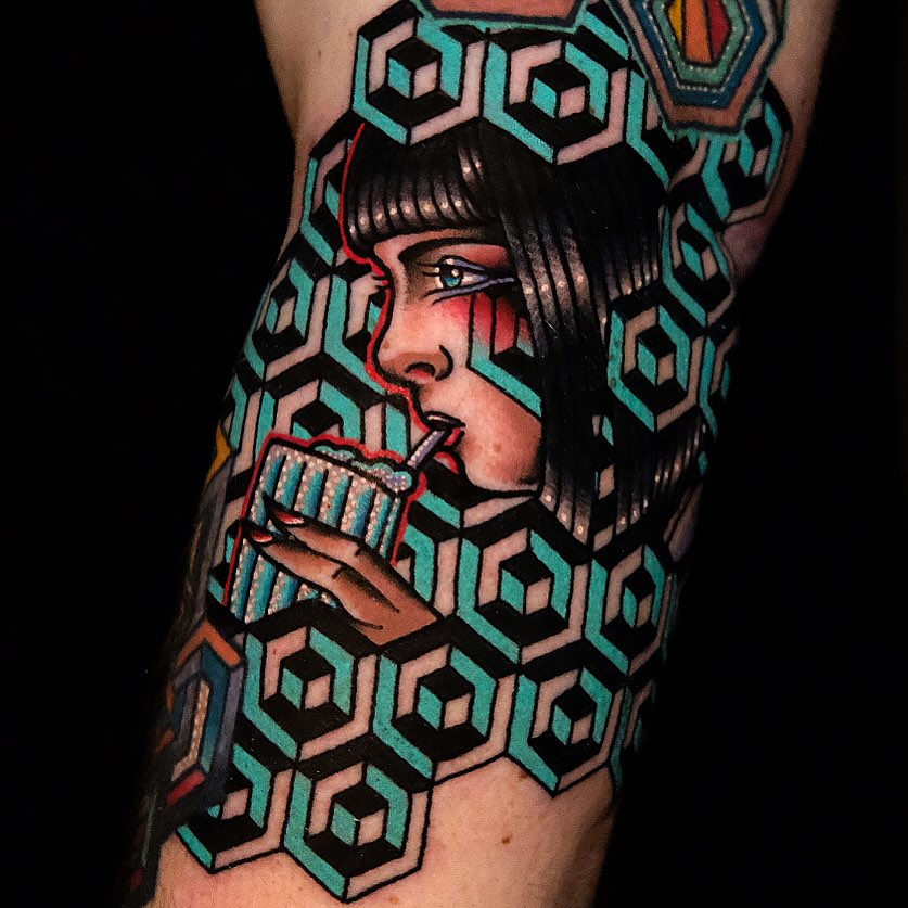 Geometric woman geometric tattoo on the forearm by Don Boos Tattoos