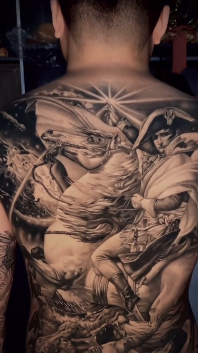 Napoleon on horseback realism tattoo by D A N N y L I N