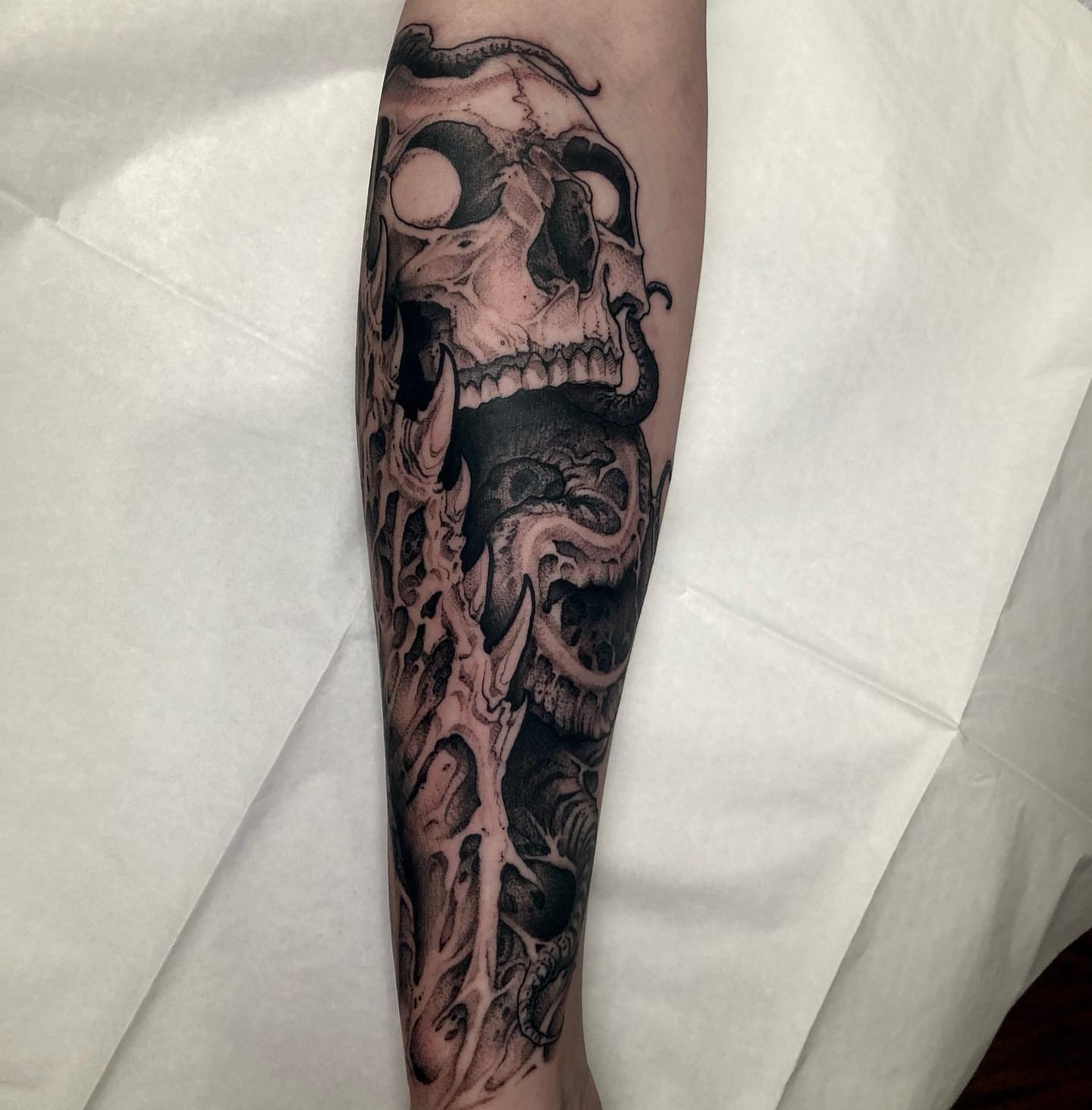 Tattoo by @aaronbtattoo — black_and_grey, realism