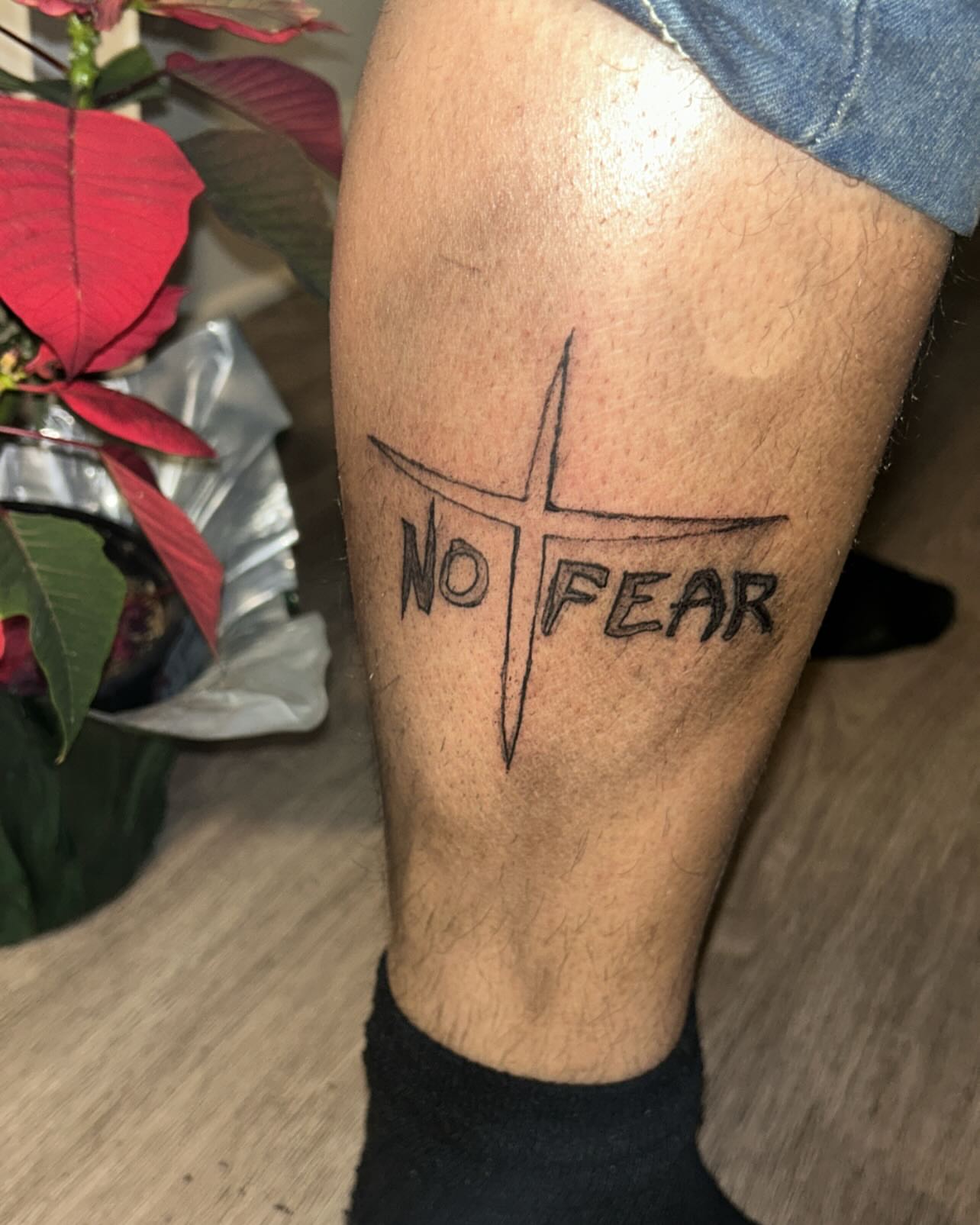 No fear lettering script tattoo on the leg by 702tattoo💉🩸