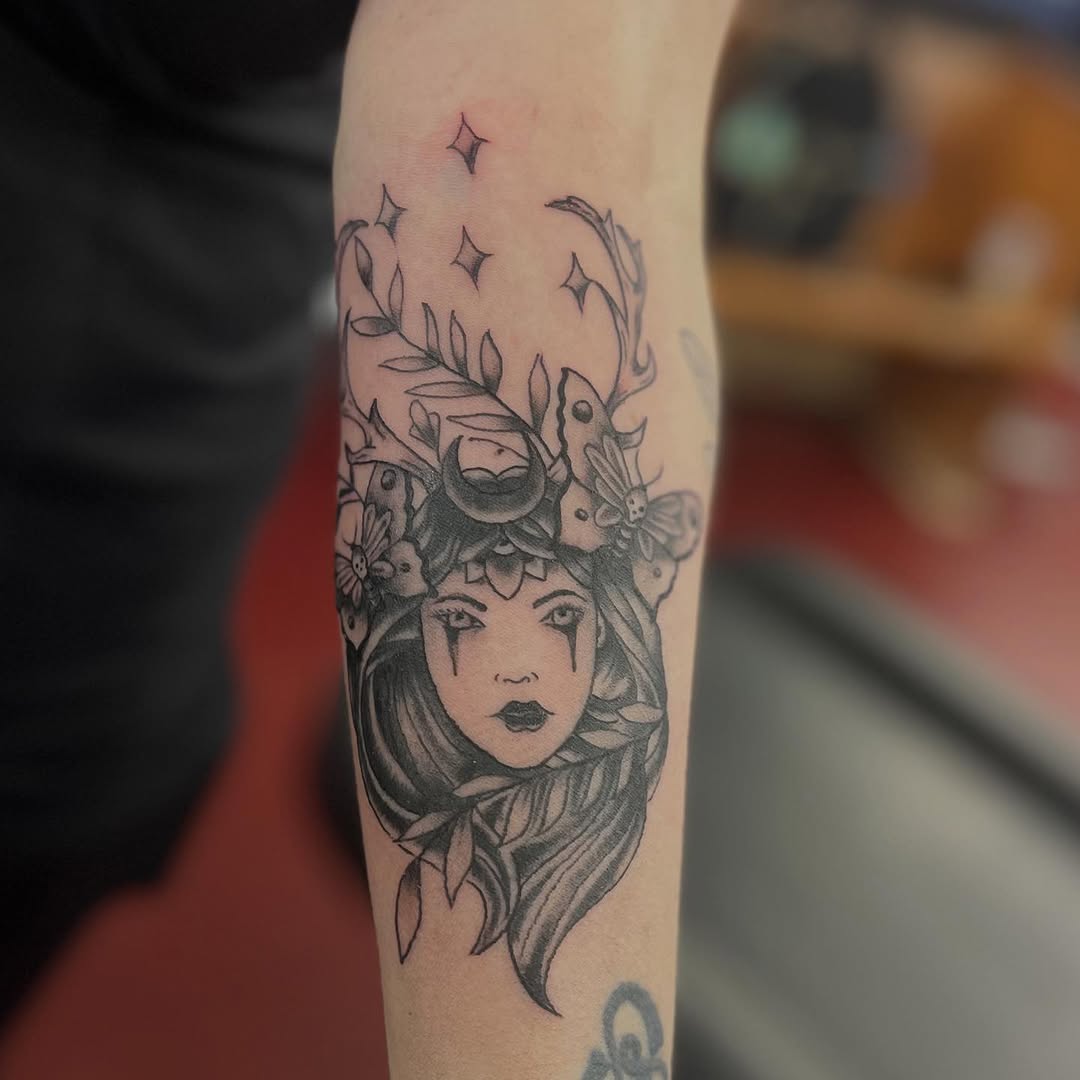 Tattoo by @idlehandsnola — black_and_grey, dark_realism