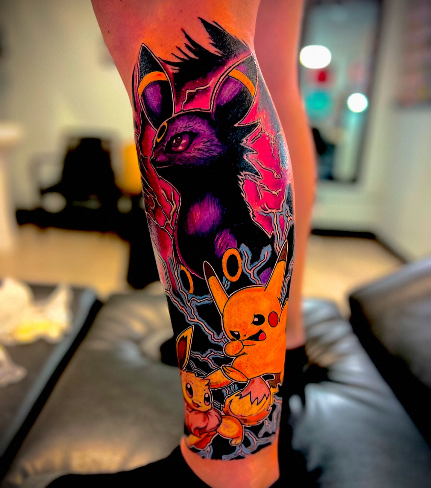 Pokémon evolution dotwork tattoo on the forearm by Greg Petrali