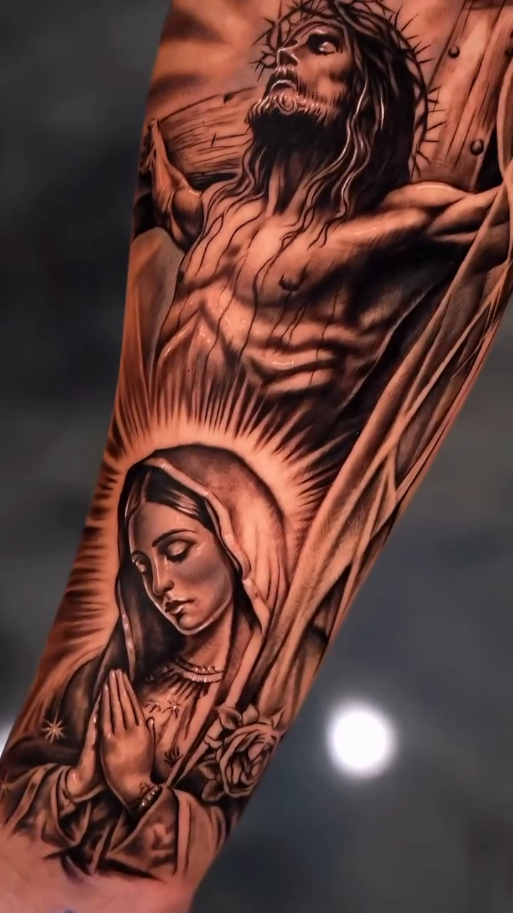 Jesus Christ and Mary realism tattoo by Brayan Batista - Tattoo Artist
