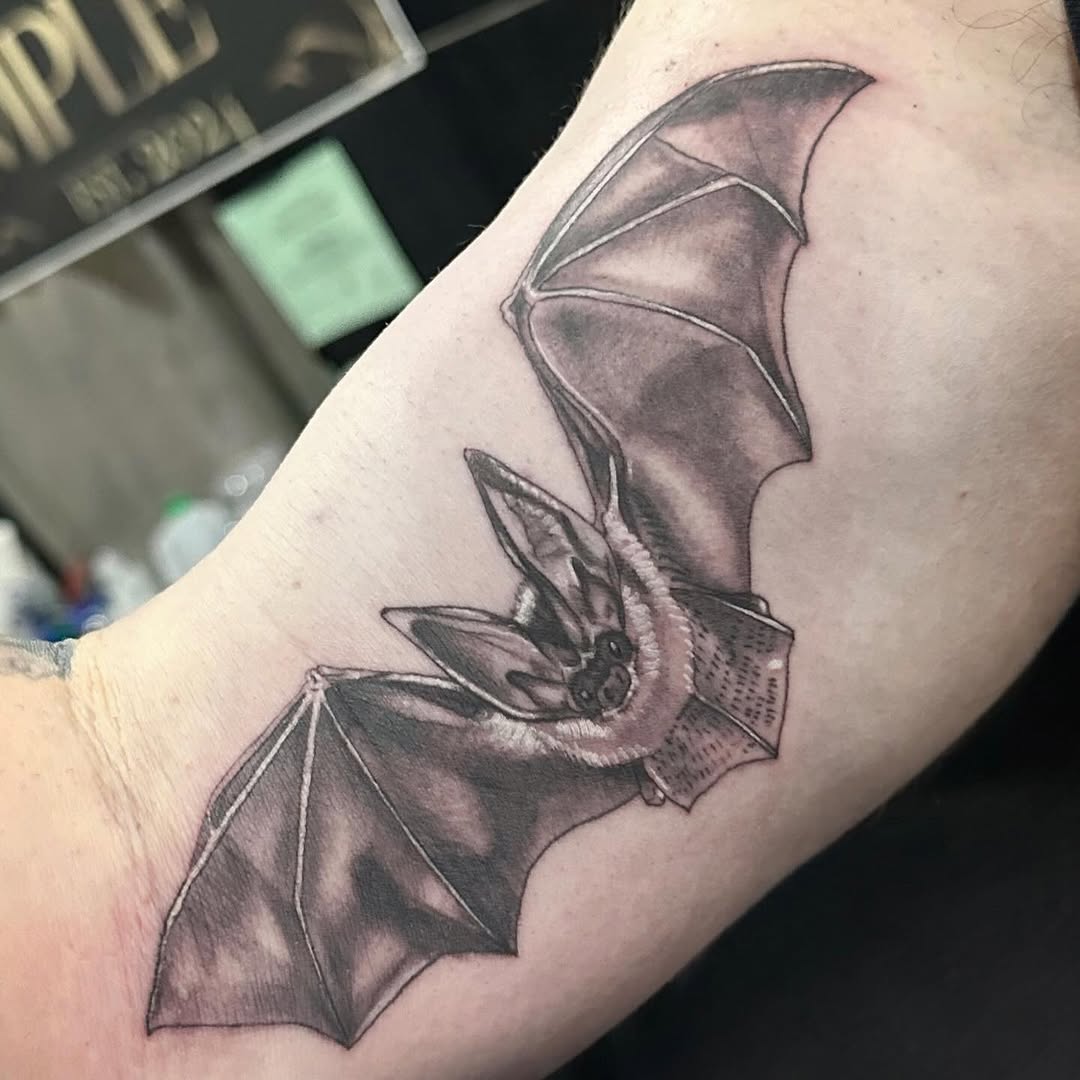 Bat dark art tattoo on the forearm by Michaelle Fiore ππ½πΈπ¨ π