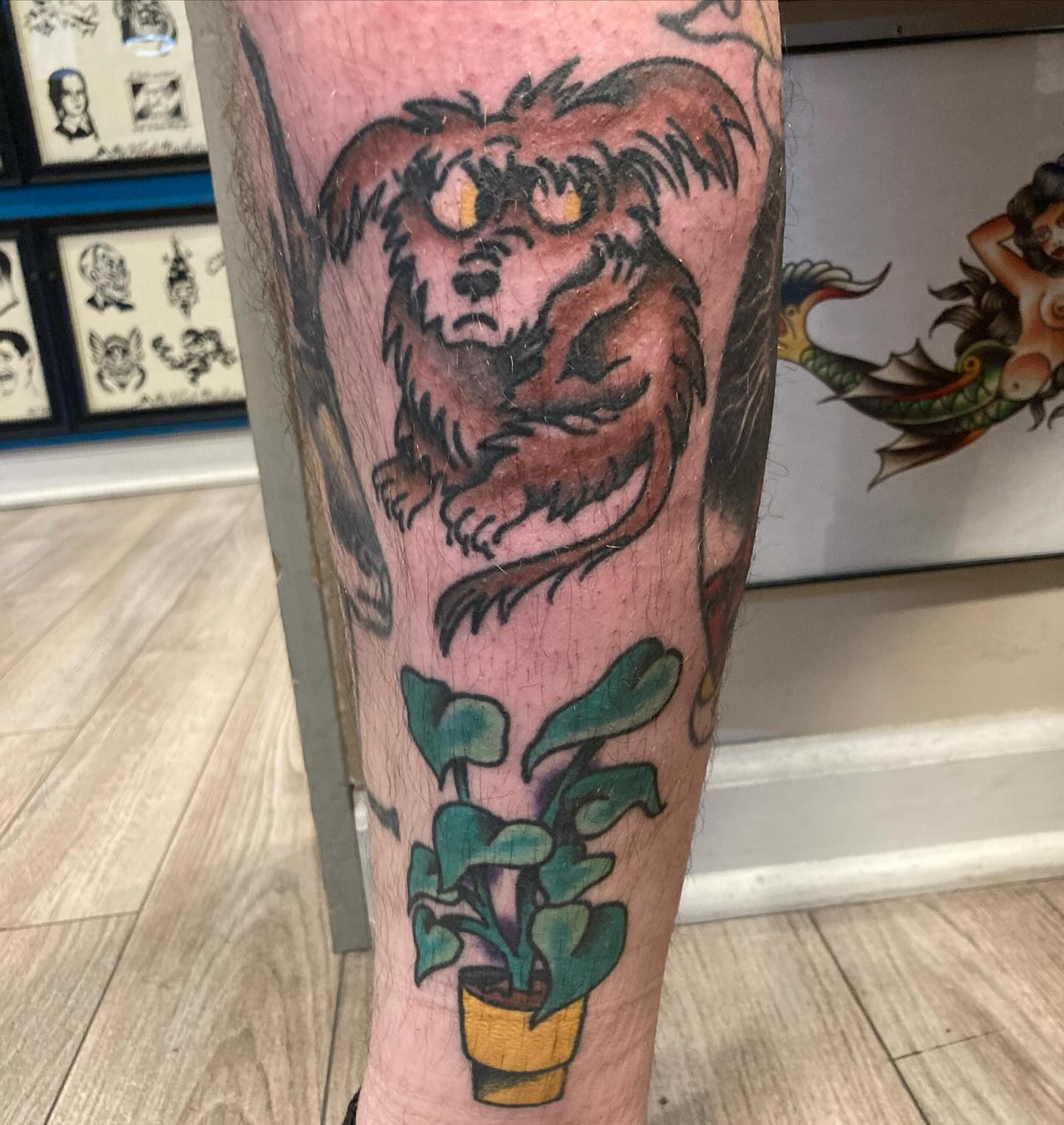 Lion and plant American traditional tattoo on the forearm by mike_howard