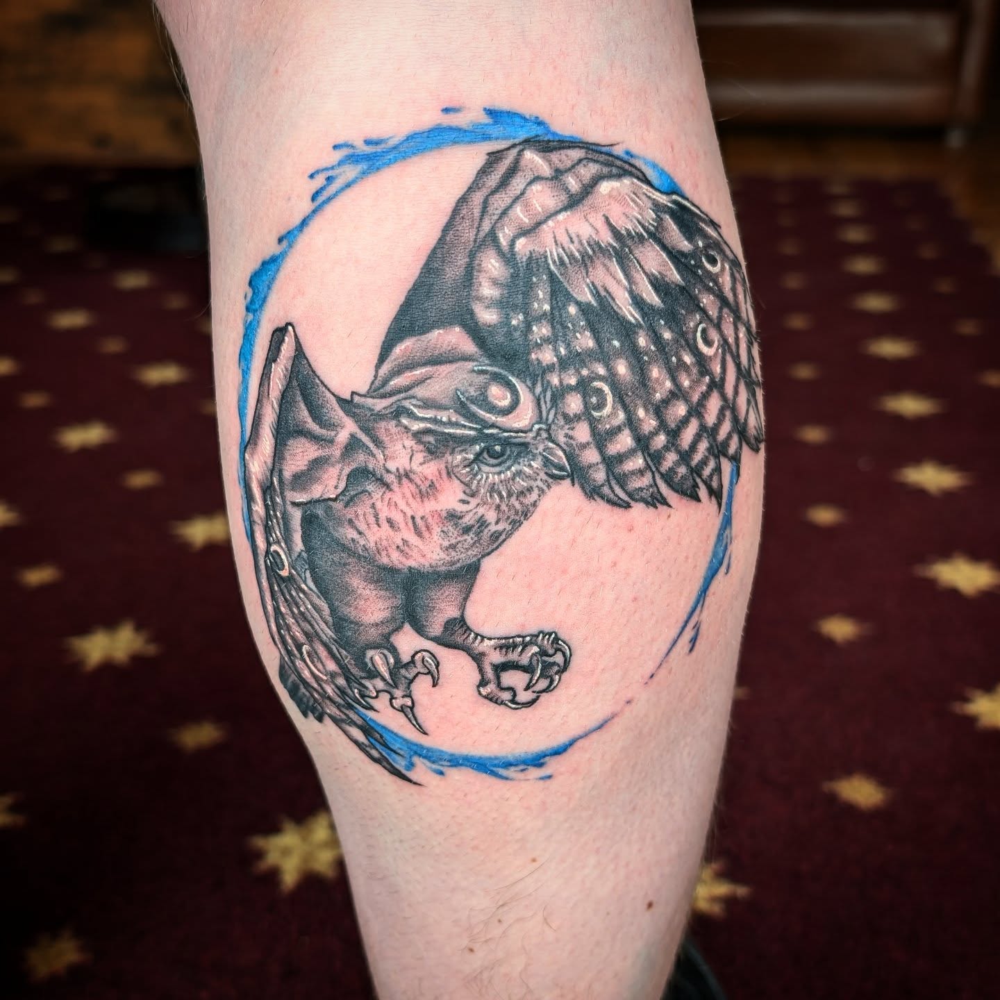 Owl realism tattoo on the forearm by Krista Mc