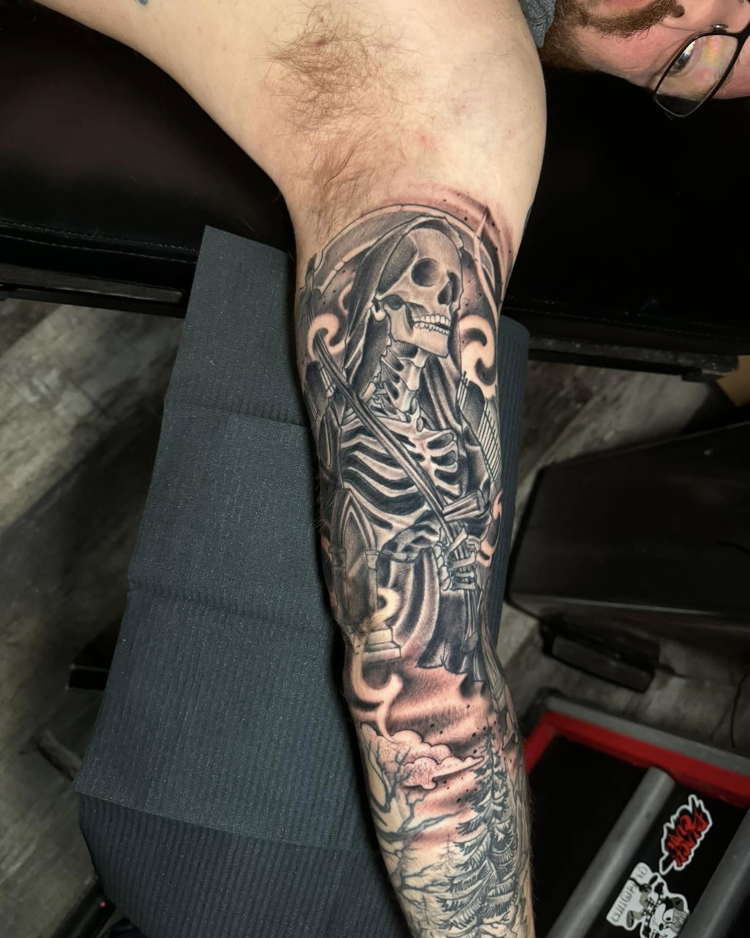 Tattoo by @dapperdustin42 — black_and_grey, realism