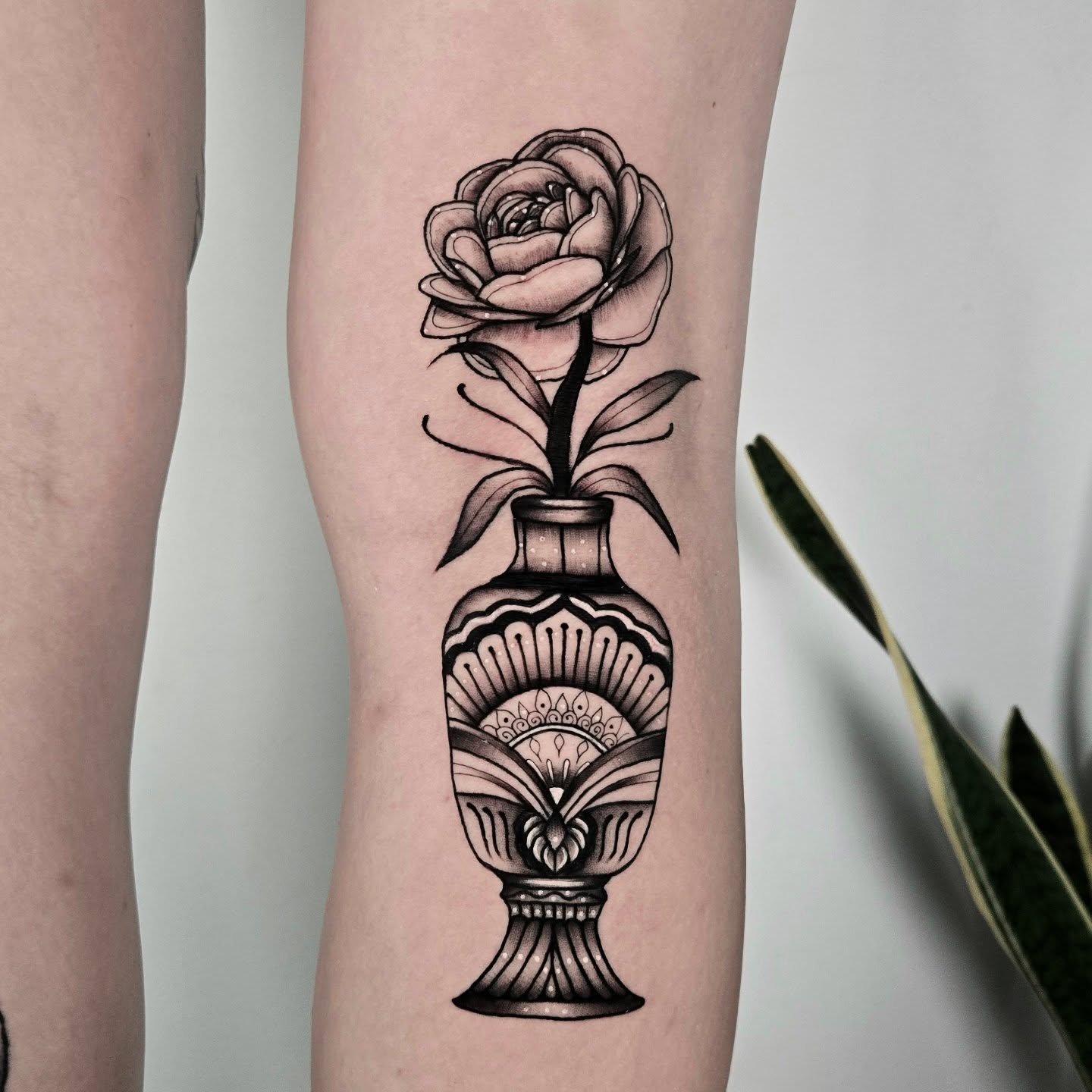 Rose in vase realism tattoo on the forearm by ✮ Monarch Tattoos ✮