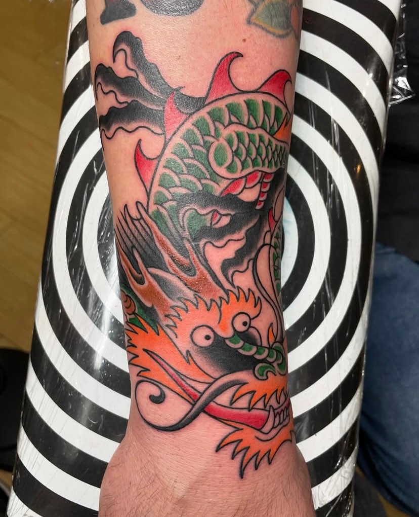 Tattoo by @electric_phantom — american_traditional, japanese_irezumi